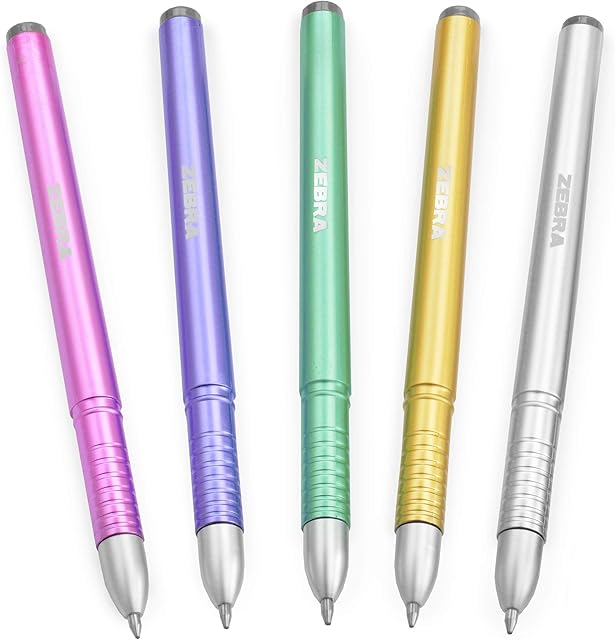 Zebra ZGE Gel Ink Stick Pens - Metallic Barrel - 0.7mm - Pack of 5 Assorted Colours