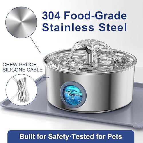 Miniatura 7 de Fuente de agua para gatos de acero inoxidable, dispensador automático de agua para gatos y perros, fuente de agua para gatos y perros, fuente