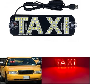 Taxi LED Light Signs,Red Led Light Signs for Car Windshield Cab LED Sign Light Suction Cups Hook on Car Window,USB Plug