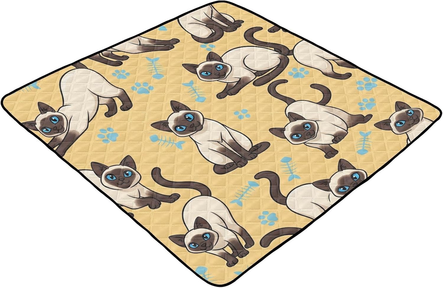 Cartoon Artistic Cat Baby Play Mat,Portable Foldable Crawling Mat Thicken Soft Non-Slip Waterproof Washable Baby Mat 50 x 50 Inch