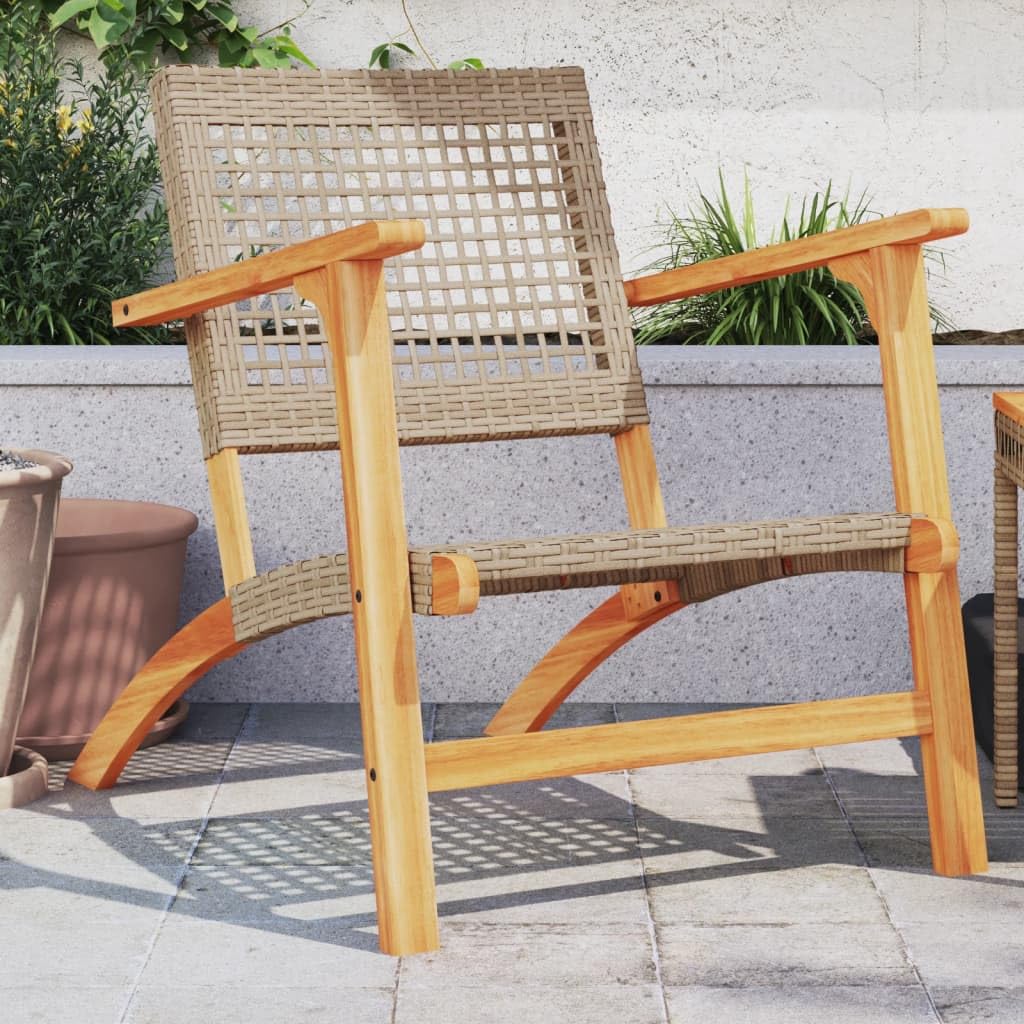 Set 2 Sedie da Giardino Polyrattan Legno Acacia Beige | Sedute da esterno ergonomiche con braccioli in acacia per relax in balcone, terrazzo o giardino.
