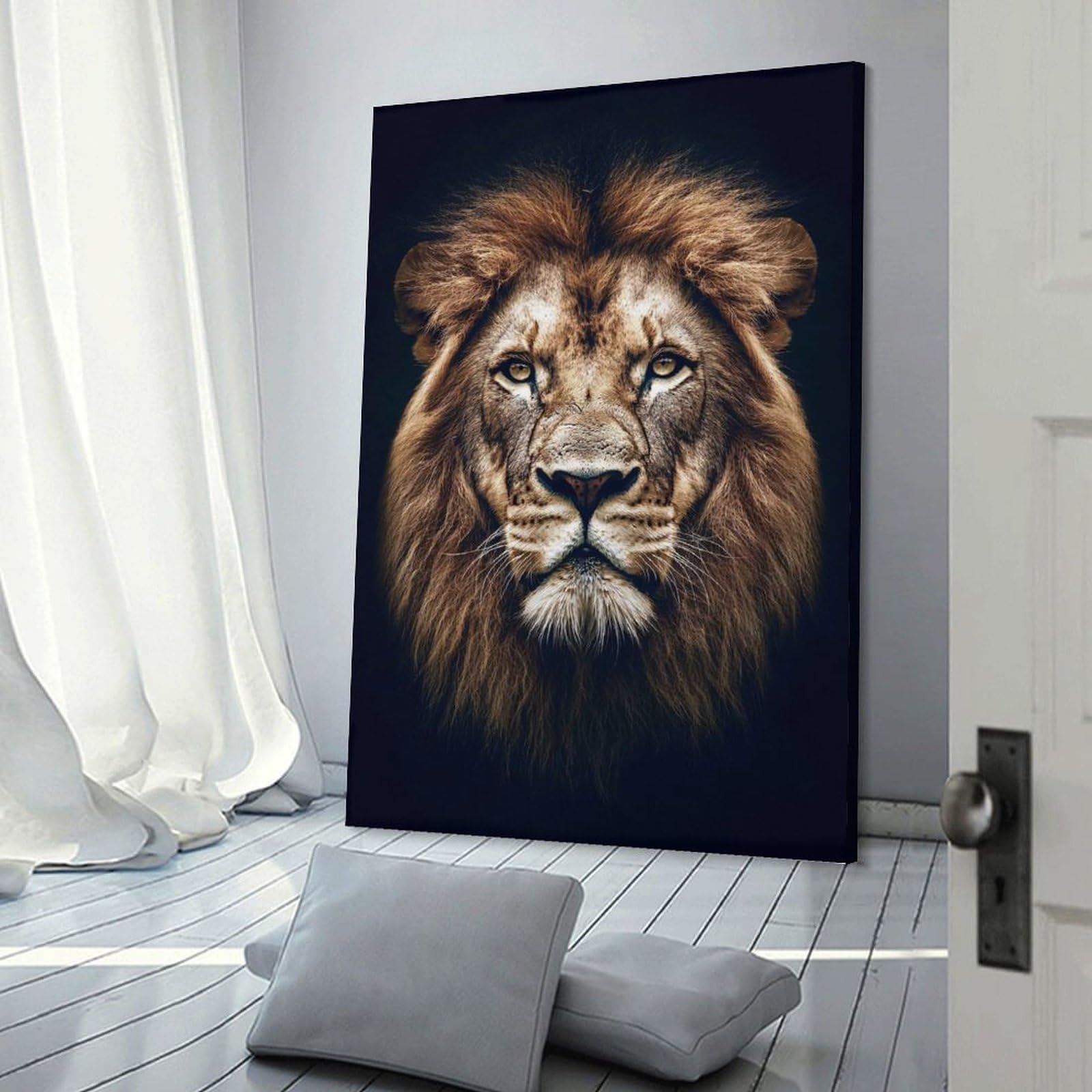 Junmoney Majestic Lion Portrait on Black Background Canvas Art Print 24x36inch(60x90cm), for Gallery Wall Layouts in Home Or Office, Decorative Artwork with Flexible Styling