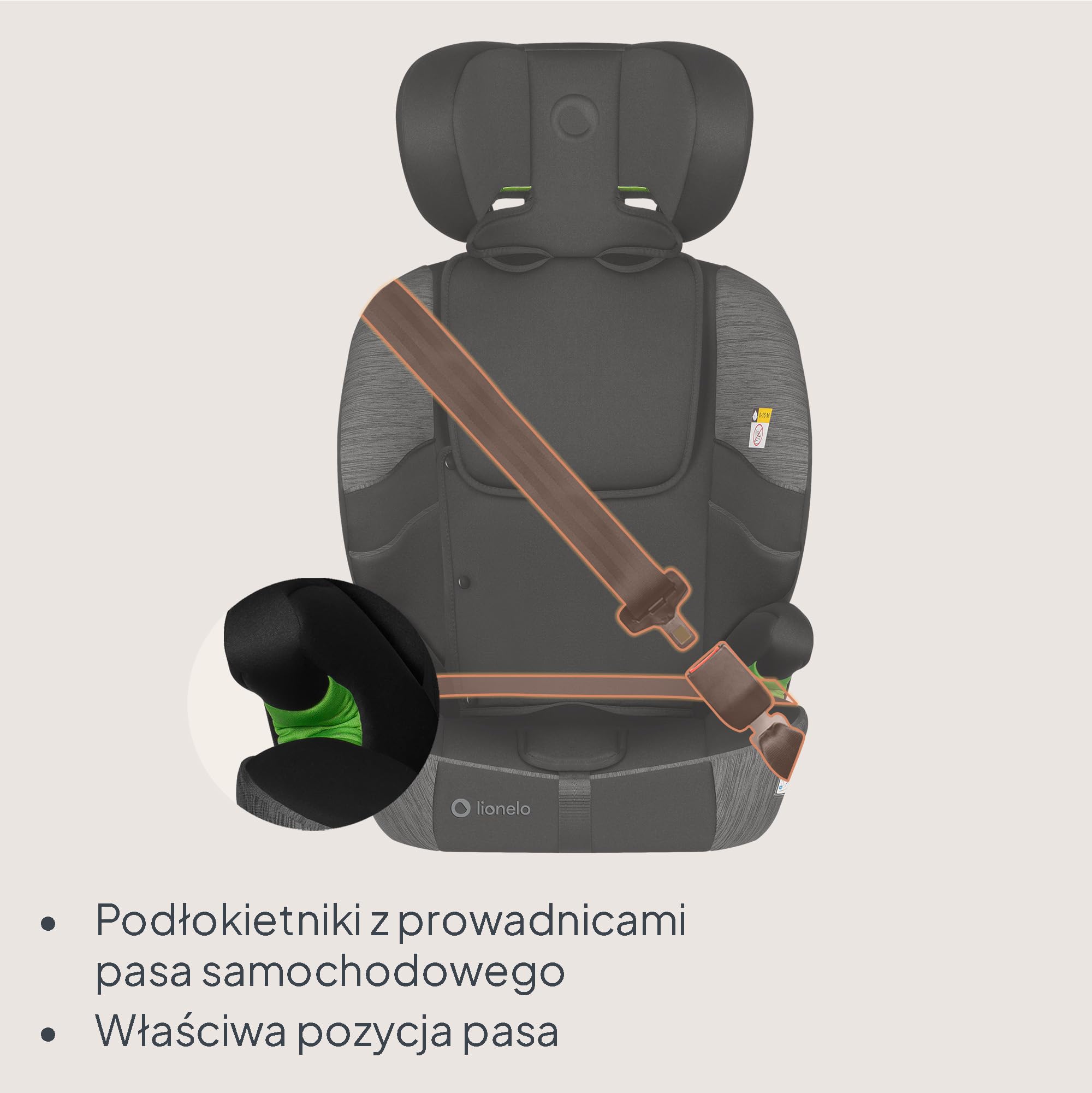 Lionelo Levi Fix I-SIZE fotelik dziecięcy 76-150 cm do 18 kg, grupa 1 2 3, osłona boczna, regulacja zagłówka 10 stopni, ISOFIX i montaż Top Tether, R129 i-Size