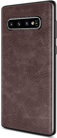 Samsung Galaxy S10 Case, Salawat Slim PU Leather Vintage Shockproof Phone Case Cover Lightweight Premium Soft TPU Bumper Hard PC Hybrid Protective Case for Samsung Galaxy S10 Dark Brown