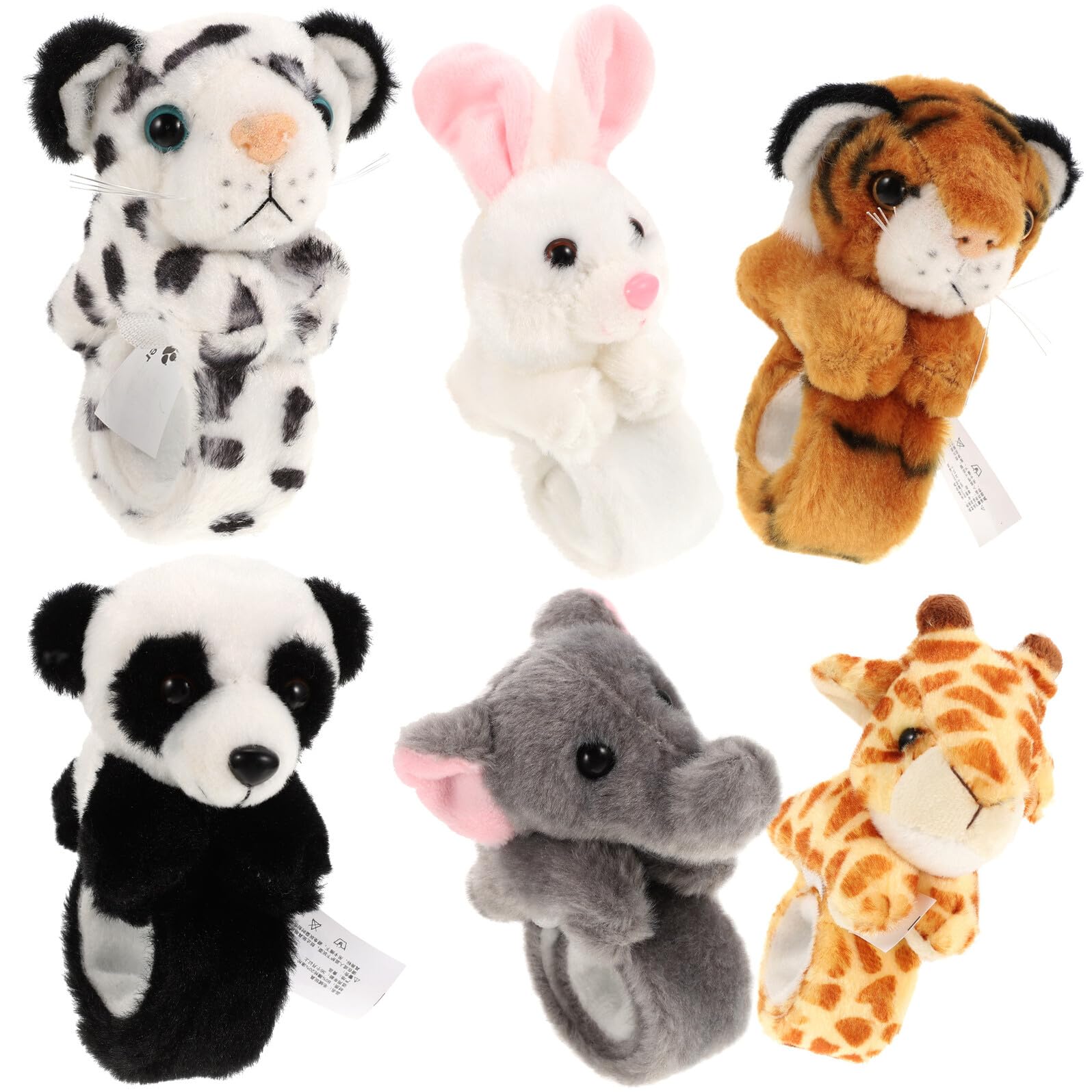 Didiseaon Pulseras de Animales de Peluche 6 Piezas Diseño de Tigre Amarillo Leopardo Nieves Jirafa Elefante Conejo y Panda Ideales para Fiestas Infantiles y Regalos