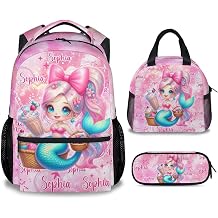 UNIKITTY School Backpack with Lunch Box Mermaid Bookbag for Girls Toddlers - 17 Inch Custom Kids Schoolbag Back to School Gifts with Padded Strap