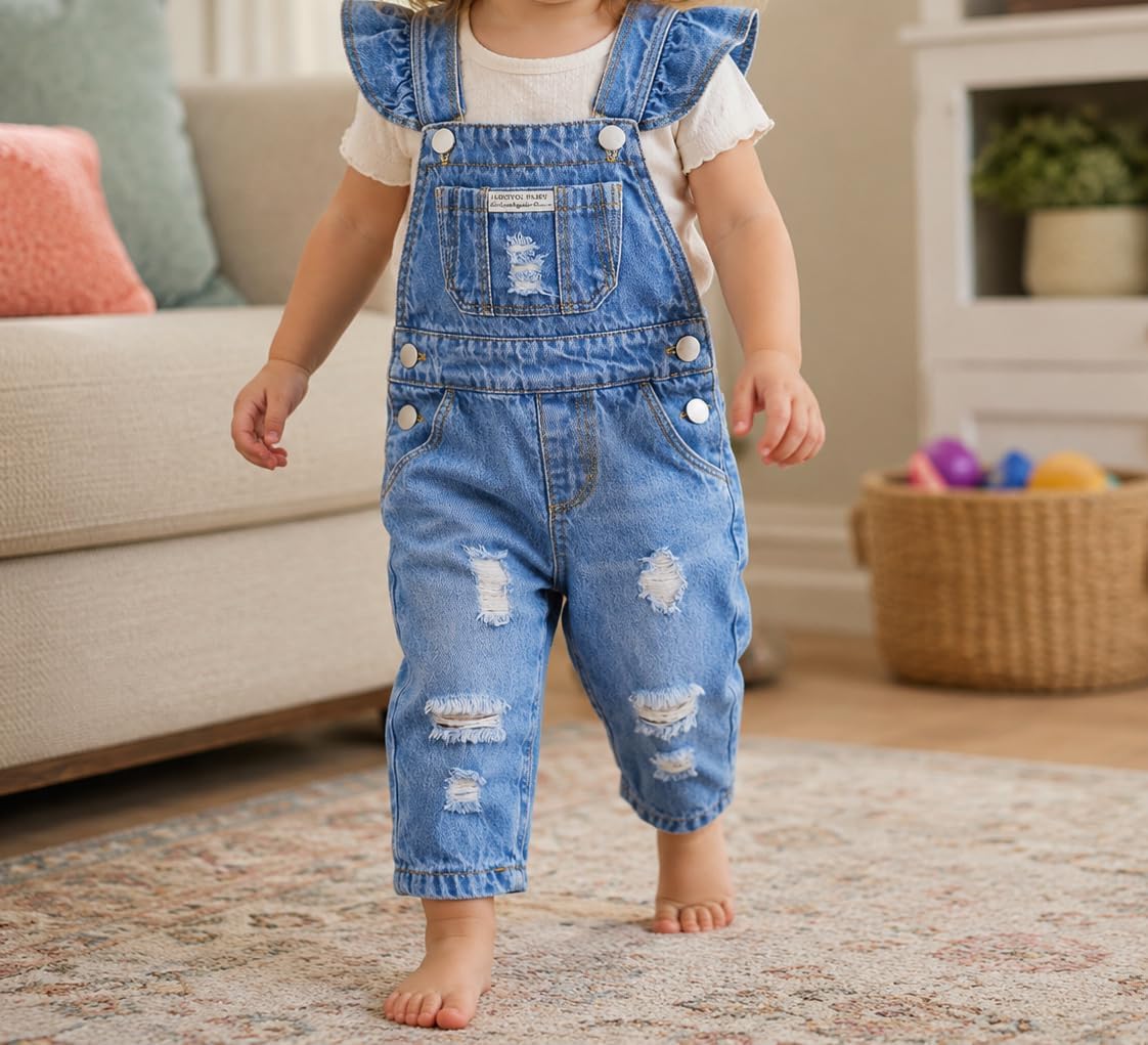 KIDSCOOL Toddler Baby Denim Overalls Ripped Distressed Jean Bib Romper | Toddler baby denim overalls, unisex ripped distressed jean bib romper jumpsuit, infant pocket summer spring playsuit outfit