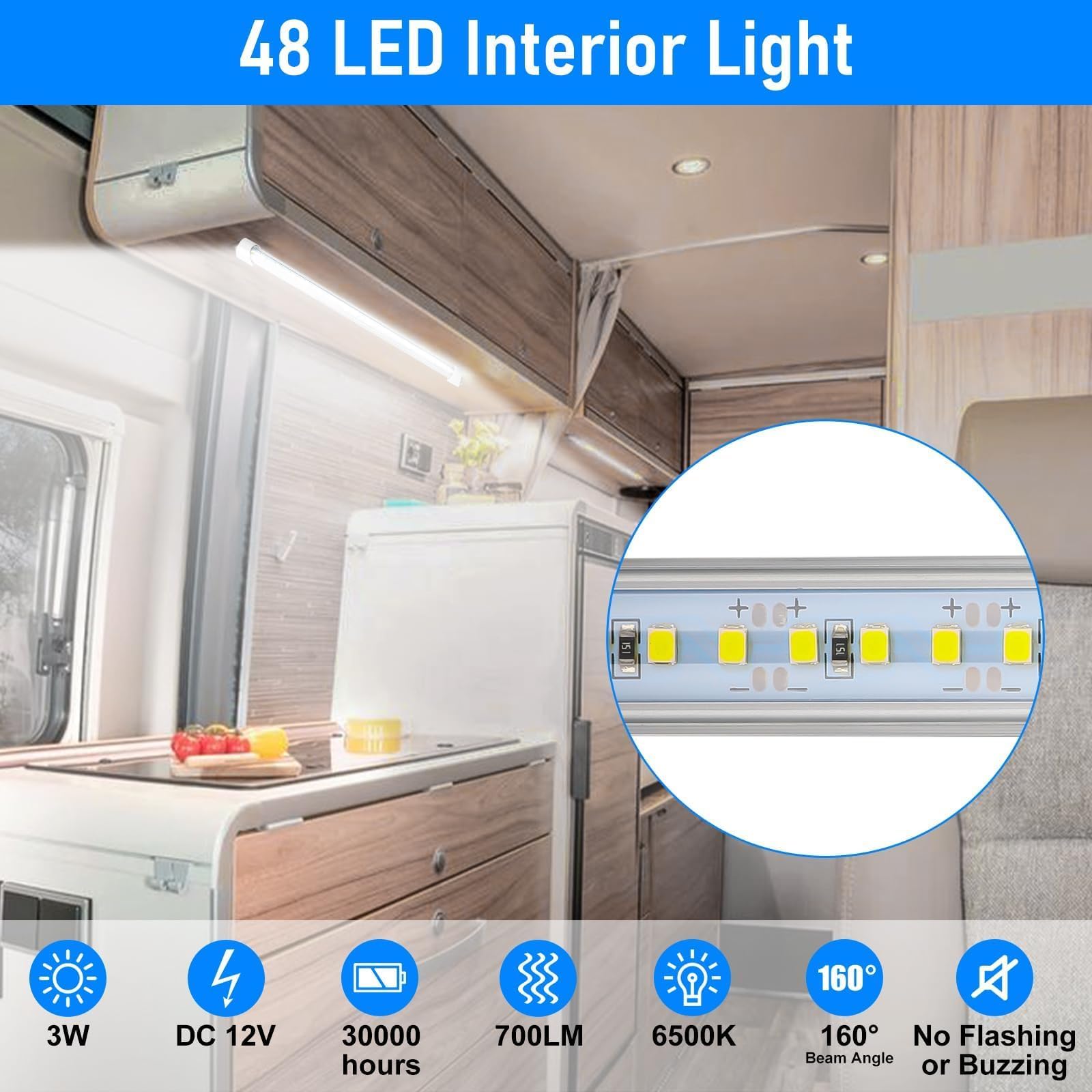 URAQT Barre LED 12V Super Luminose - 2 Pezzi Da 120 LED, 1600LM Per Auto, Camper, Barca E Casa - Foto 9