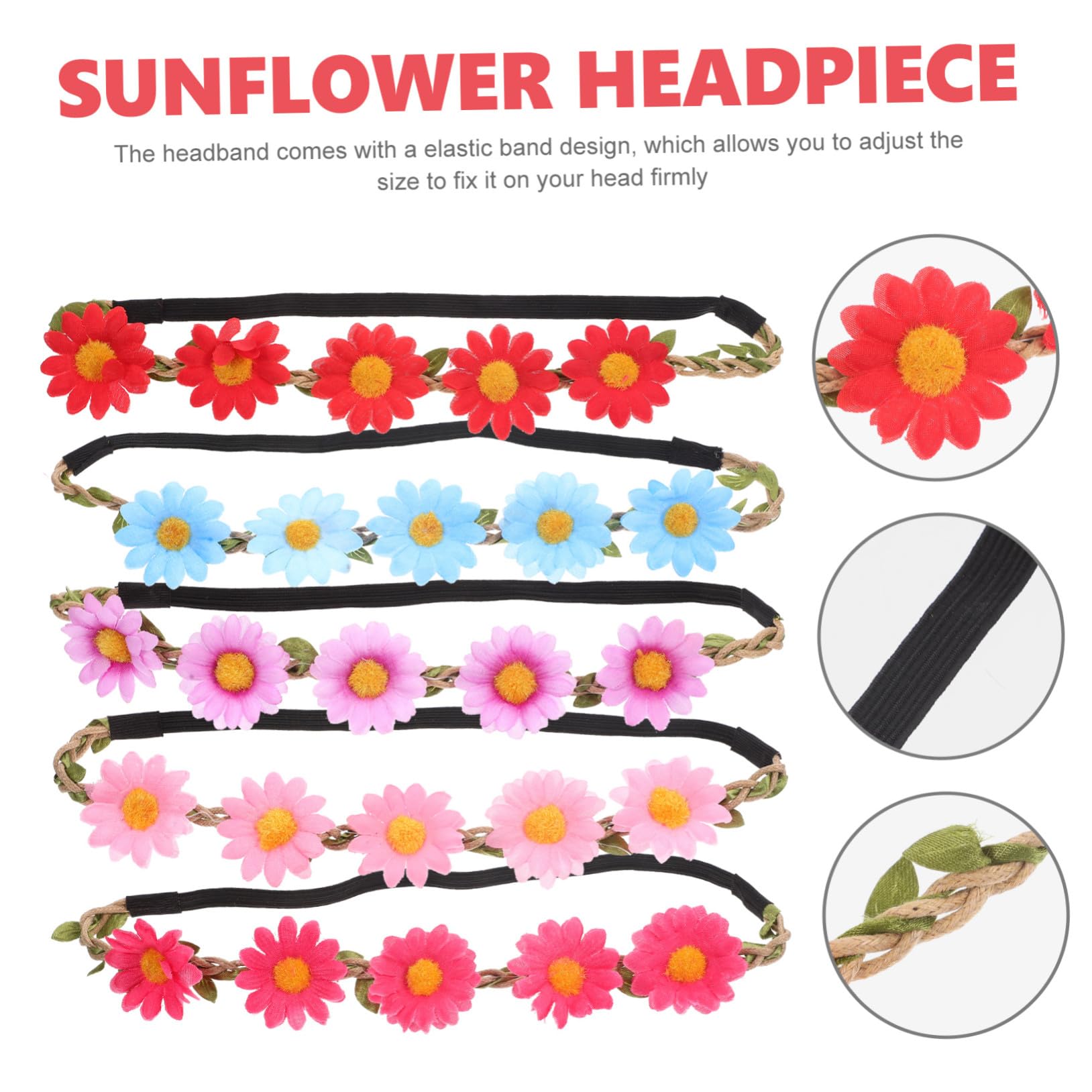 VICASKY 20 Pezzi Fasce con Fiori Girasole Colorati Cerchietti Elastici per Sposa e Feste Accessori Fotografici Eleganti per Matrimonio e Festival