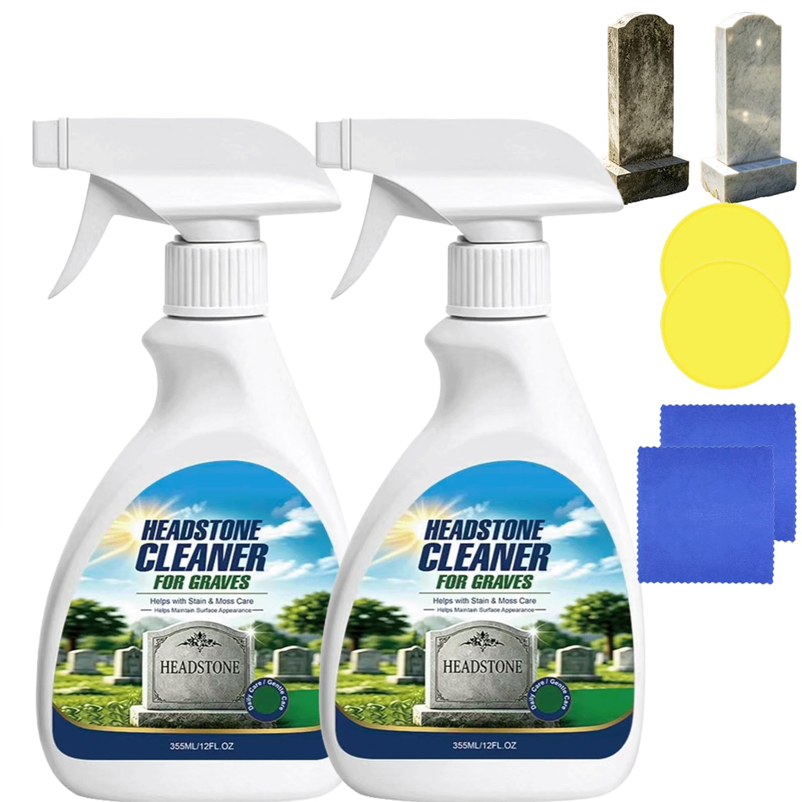 Wielofunkcyjny Gravestone & Tombstone Cleaner polski Spray, środki do czyszczenia nagrobków, windy, mech, rdza i plamy | Gravestone English, Szybko przywróć blask nagrobkowi (2 SZTUK)