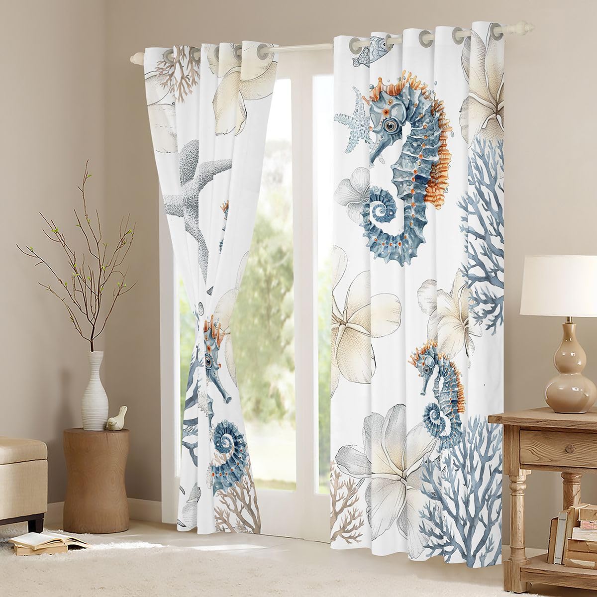 Homemissing Tende oscuranti per camera da letto, soggiorno, stelle marine, fiori, oscuranti, tendaggi per finestre, 2 pannelli, 167,6 x 228,6 cm, decorazione per la stanza