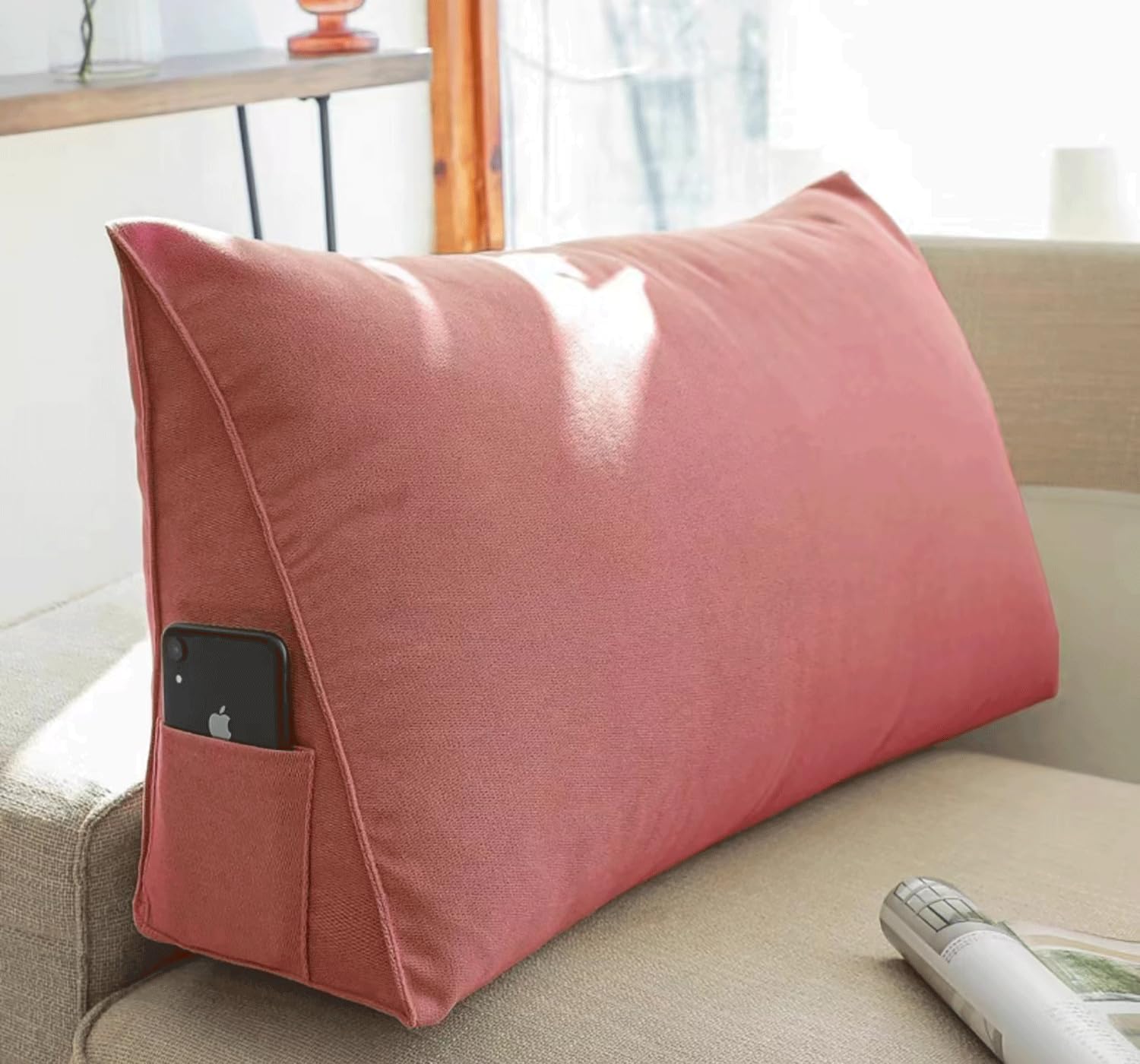 Wedge Pillow Bed Triangular Support Rest Knee Throw Cushions for Back, Neck Leg,Back Support Reading Pillow for Day Bed Bolster Lumbar Cushion(Size:120x35x20cm,Color:Pink)