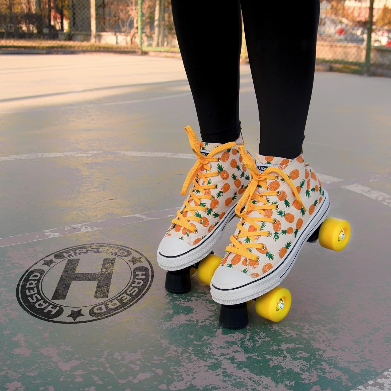 Women's Roller Skates - Ladies Canvas Roller Skates for Women Fruit Pattern Theme Design - Four Wheel High Top Sneaker Style (Grape, 9.5#)