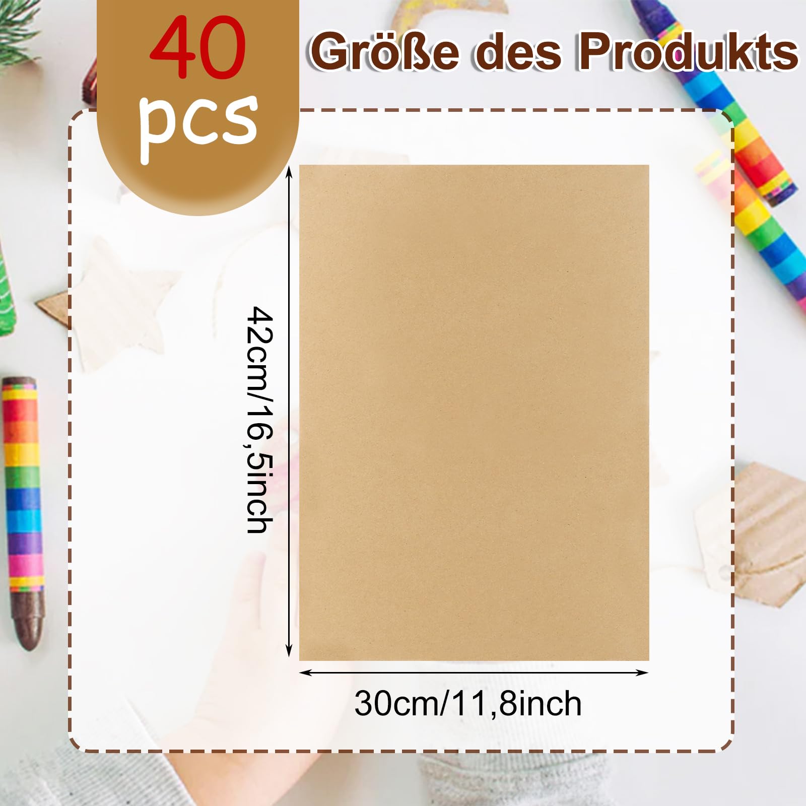 40 Stück A3 Wellpappe,4mm Dicke Pappe, Bastelkarton,Braune Wellpappe zum Basteln, Mehrzweck-Kreativkarton für DIY, Malen, Basteln, Büro und Expressverpackung (30 x 42cm)