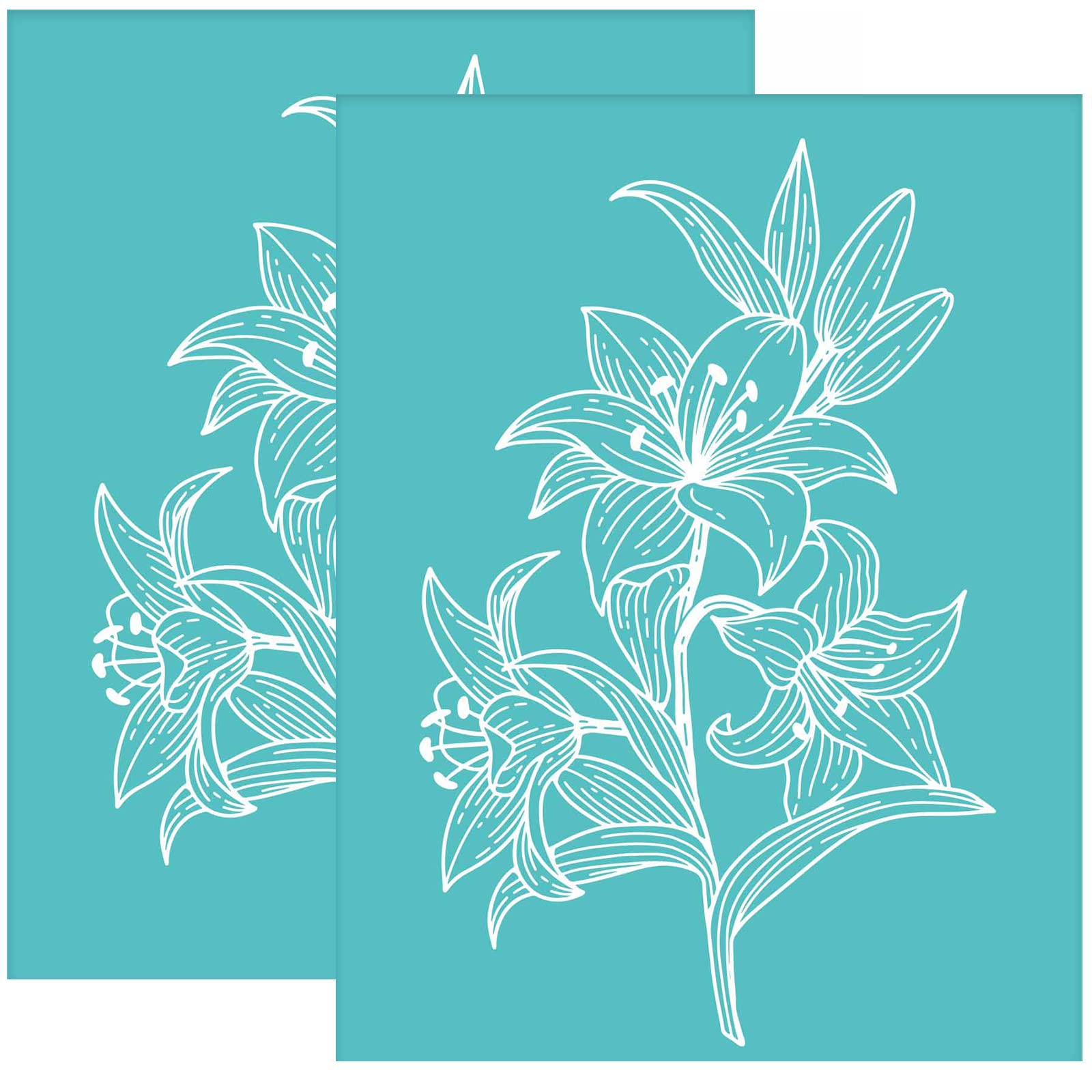 OLYCRAFT 2pcs Silk Screen Printing Stencils Lily Flower Silkscreen Stencil Self-Adhesive Reusable Floral Paint Stencil Mesh Transfers for Printing on Wood DIY Decoration - 22x28cm