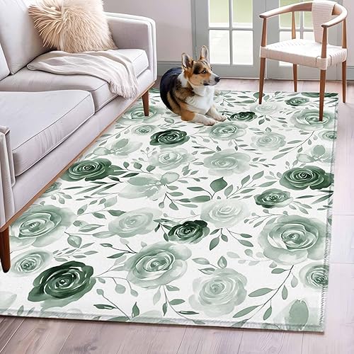 Miniatura 31 de Round Rugs 8ft, Colorful Flowers Non-Slip Area Rugs for Living Room Bedroom Entryway, Watercolor Retro Blue Pink Floral Washable Carpet Runner Rug