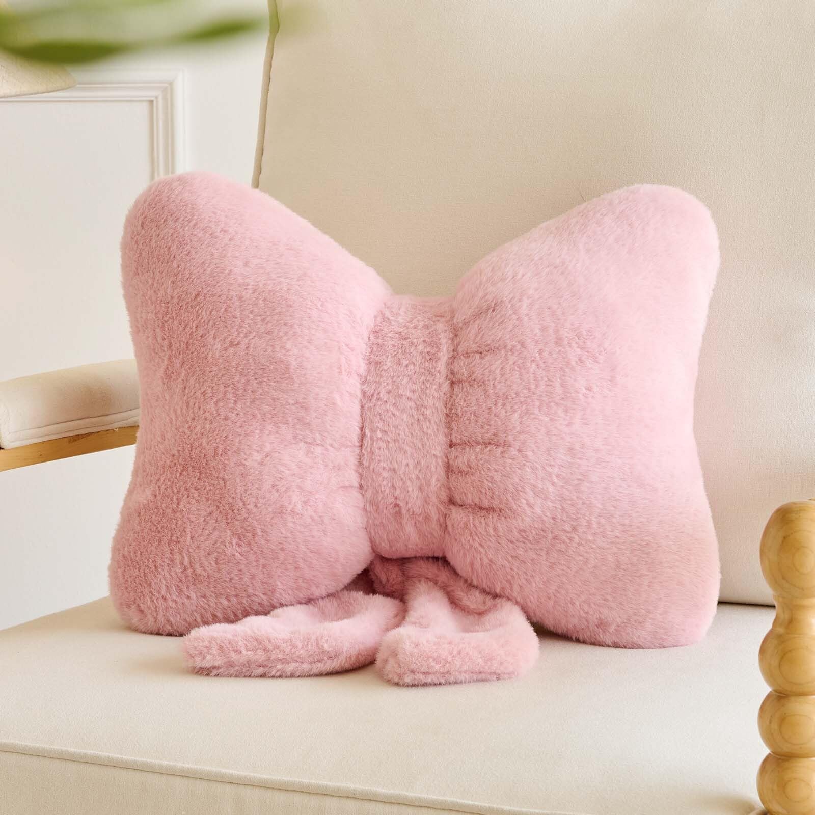 Lfsaaj Bowknot Pillow Dusty Pink Cute Bow Decorative Throw Pillows 12" Aesthetic Home Decor Bow Cushions Butterfly Knot Plush Pillow for Bedroom Couch