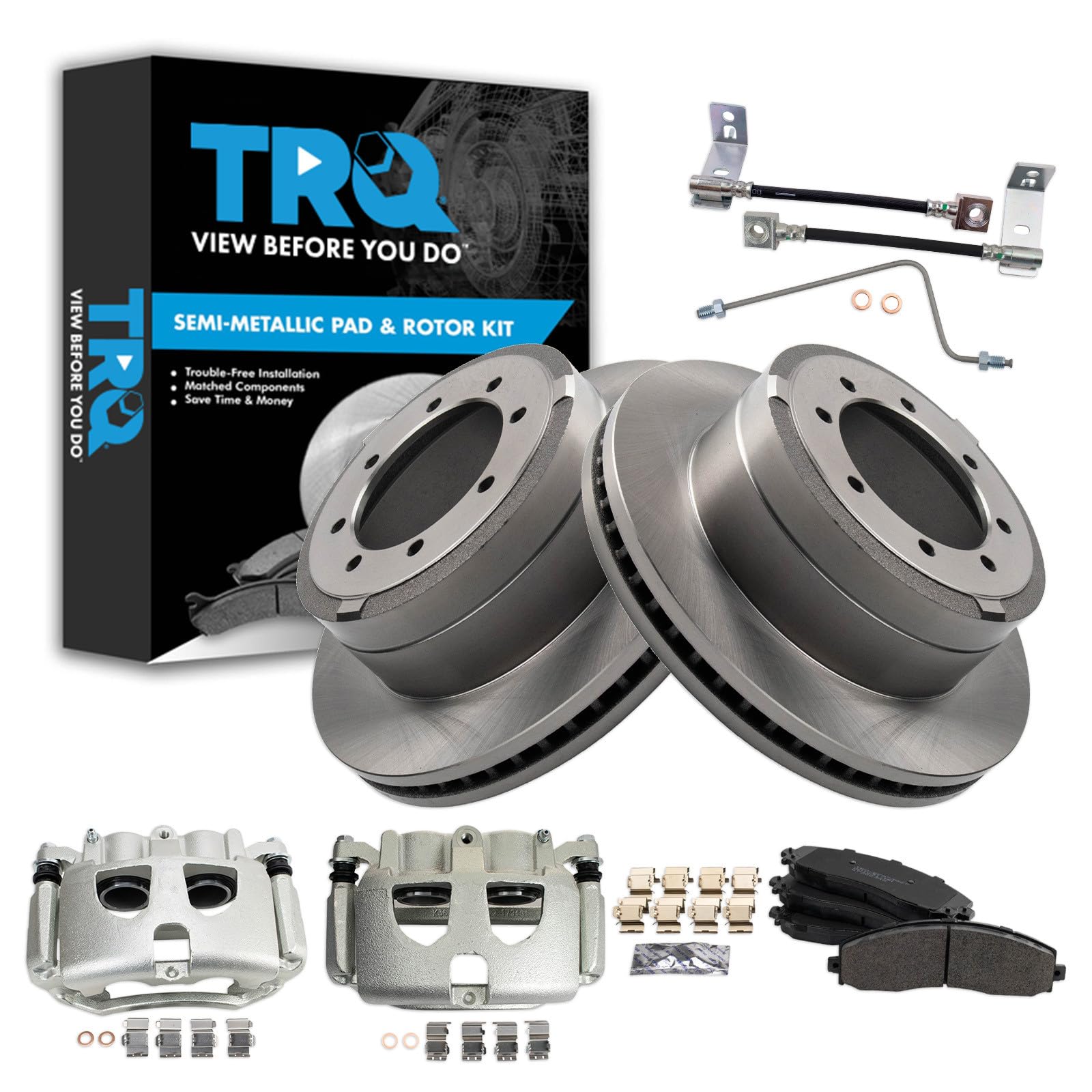 TRQ Brake Pad &amp; Rotor Kit Semi-Metallic Compatible with 2017-2019 Ford F-350 Super Duty