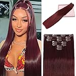 LORIEN Clip in Hair Extensions Real Human Hair, 18 Inch 100g, 99J Burgundy, Clip in 100% Brazilian Remy Human Hair Extensions 8pcs Per Set with 18 Clips Double Weft