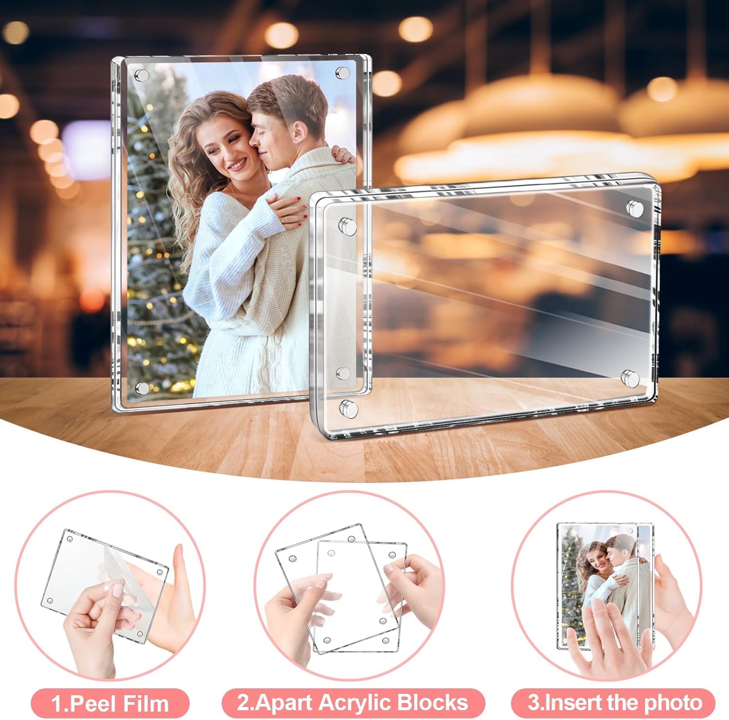 PICASSO SIGNAGE Acrylic Photo Picture Display Frame Magnetic Photo Frame – Double-Sided Fridge Magnet Display for Instax Mini & Prints, Clear Acrylic Magnetic Holder for Refrigerator, Locker, Office – Fits Instant Photo Prints (set of 6) only frames 4