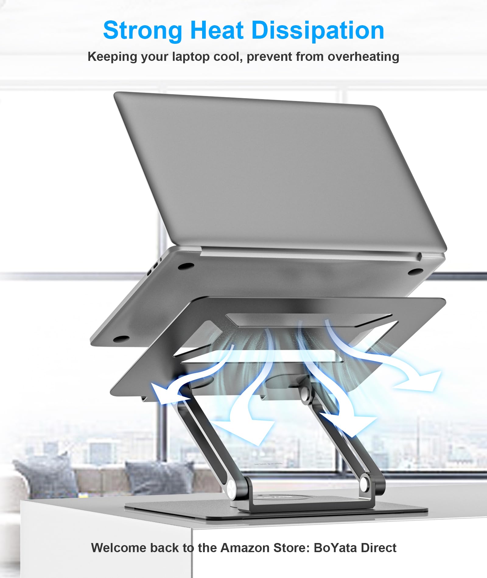 BoYata Supporto PC Portatile, Supporto per Laptop Regolabile con Base Girevole a 360°, Supporto Ergonomico per Notebook Compatibile con Tutti i Modelli MacBook Pro/Air, Laptop fino a 17"-Grigio