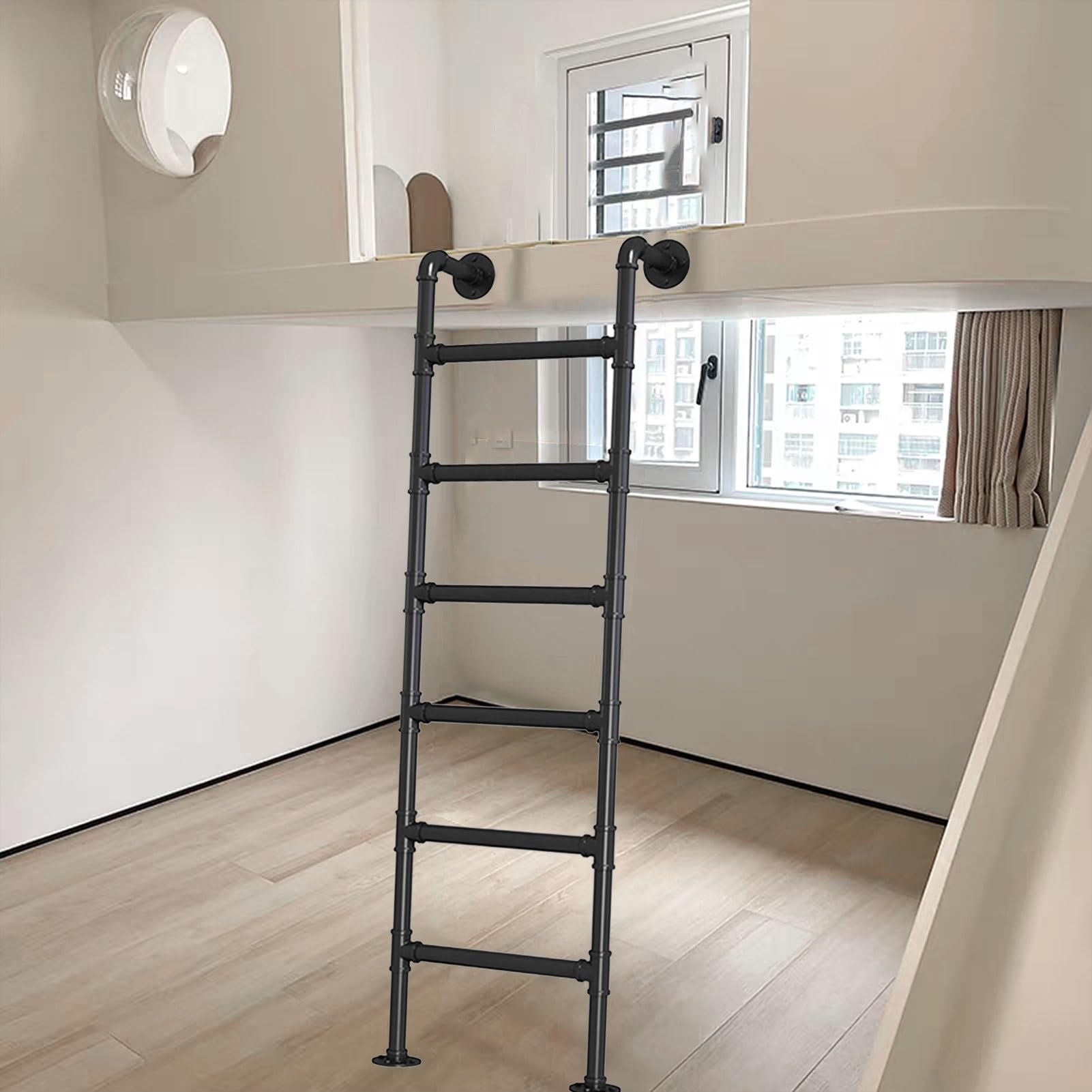 Schwarze Trittleiter aus Metall – Wandmontage, 1m 120cm 1,5m 2m 2.4cm 300cm Hochbettleiter, Kellerfensterschacht-Ausstiegsleiter, Etagenbettleiter für Wohnmobile, Tragkraft 150 kg(110cm/43in)