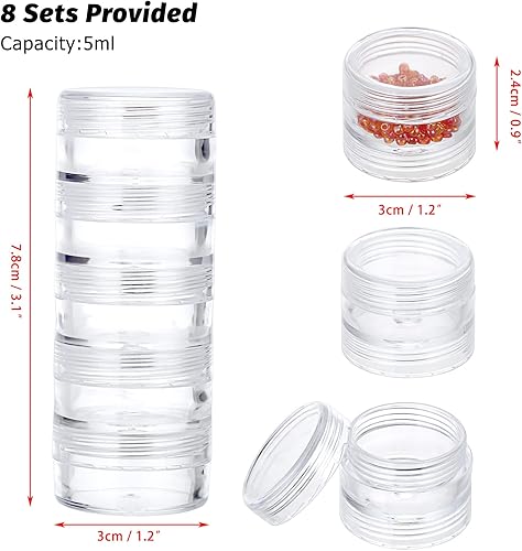 Miniatura 2 de Hipiwe 8 juegos de 5 capas de plástico transparente redondo tarros de almacenamiento de cuentas de joyería contenedores de almacenamiento pequeños