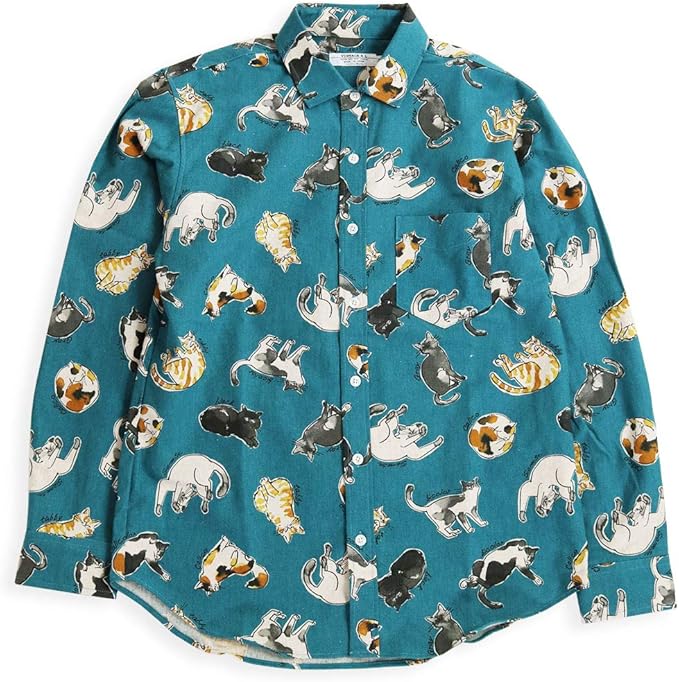 Amazon Vintage El 日本製 ねこ柄 長袖シャツ メンズ 水彩画タッチ 猫 派手柄 かわいい柄シャツ 11 シャツ 通販