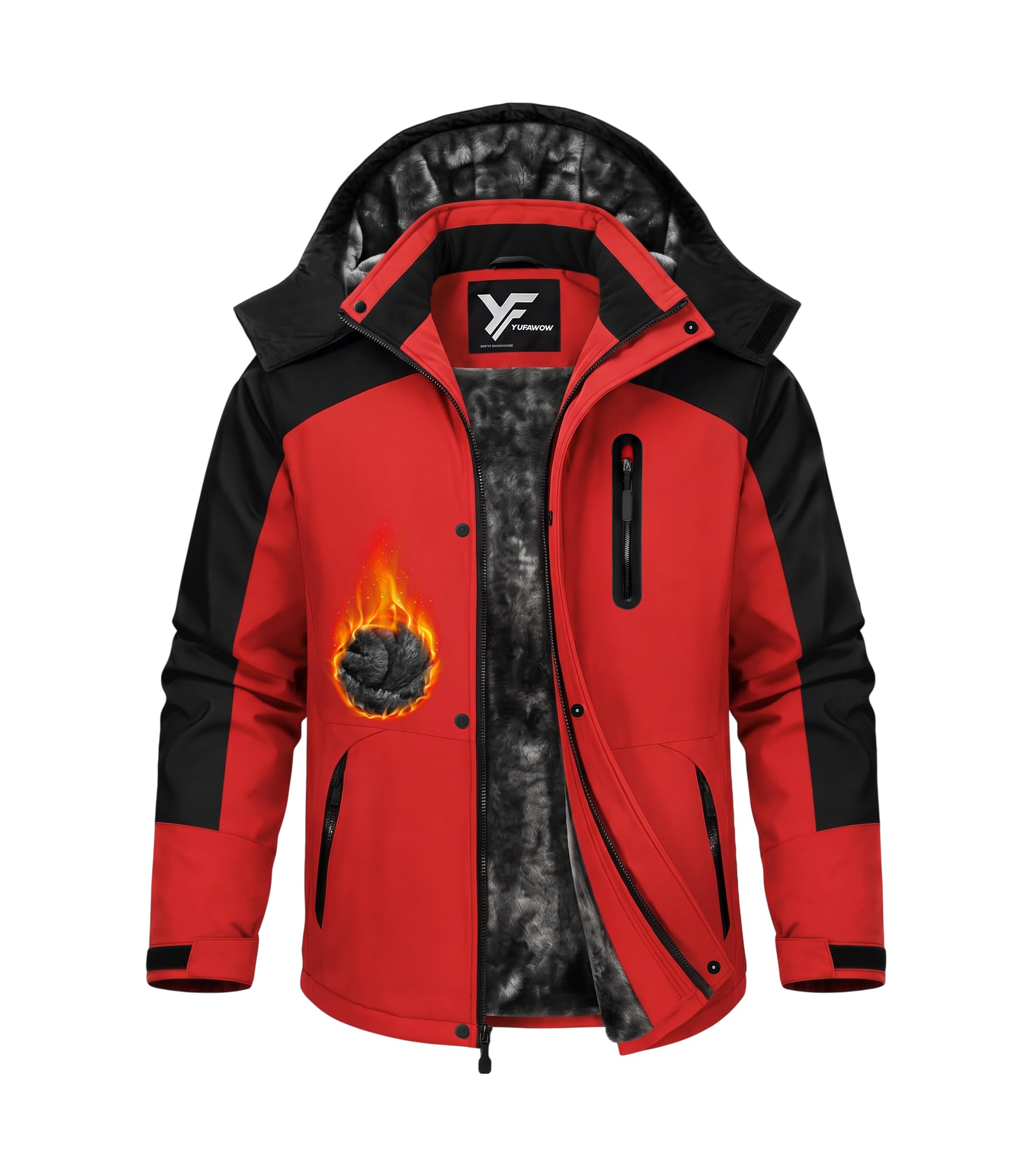 Magnetic Placket Men Winter Jacket Skiing Coat Insulated Fleece Lined Waterproof Windbreaker for Snowboard Hiking Camping ATV Outdoor Work