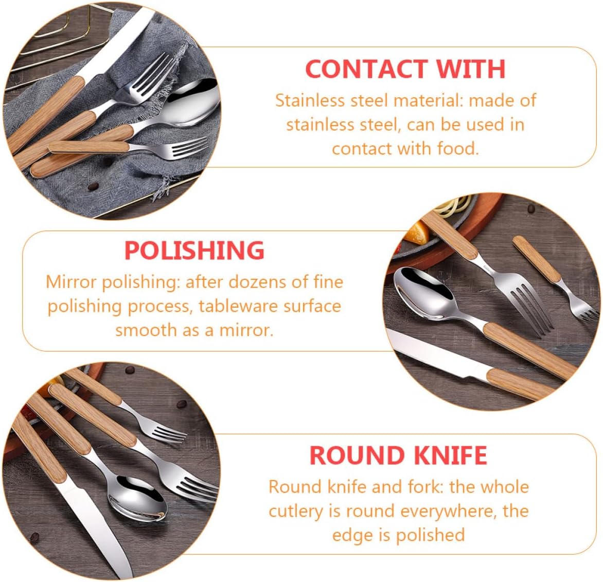 Retro Flatware Gift Set 4 Pcs with Wood Grain Handle Xmas