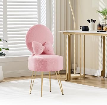 Dressing Table Chair with Stroage Space, Vanity Chair, Pink