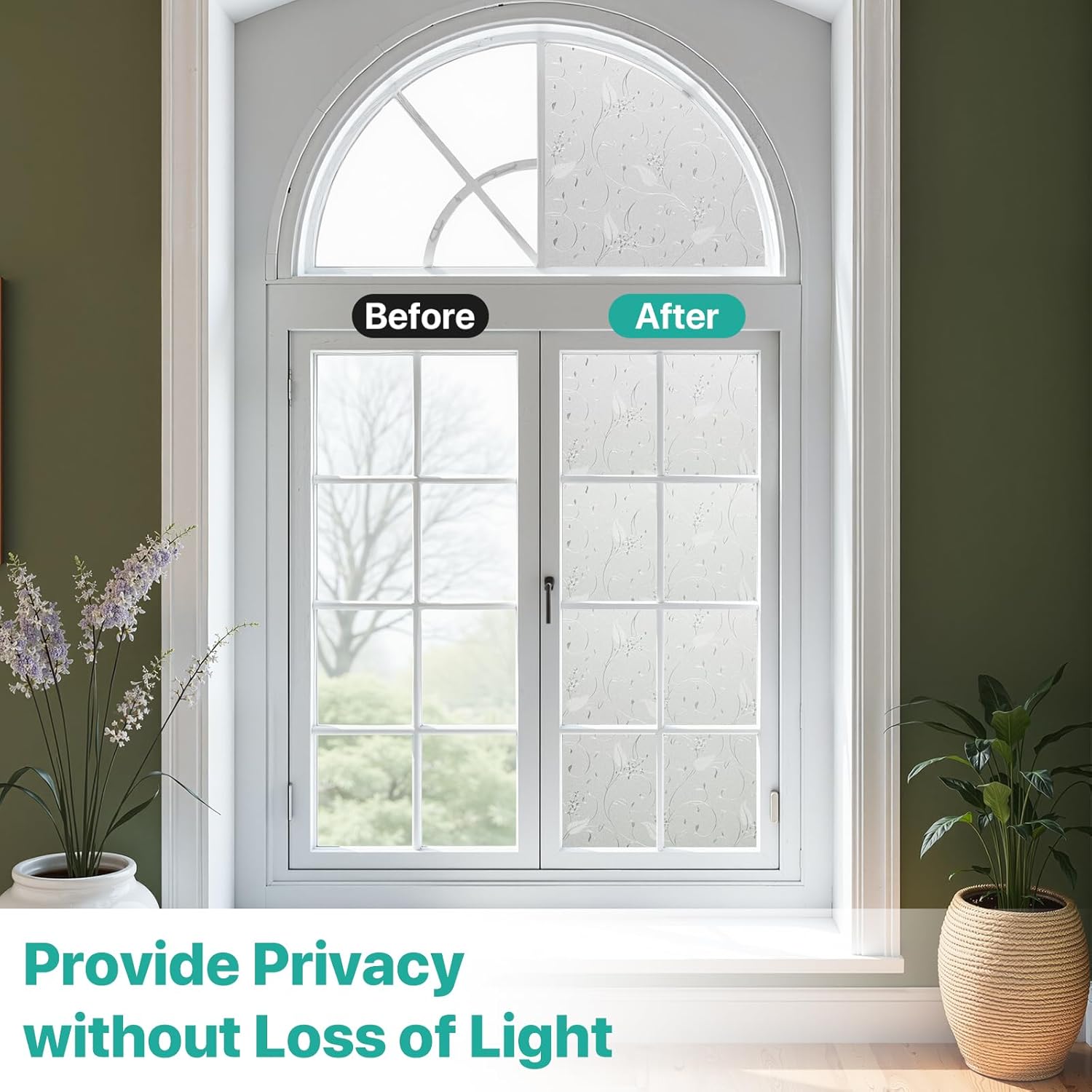 Bloss Frosted Glass Window Film, Non-Adhesive Decorative Privacy Window Film Patterns, Opaque Static Cling Heat Control UV Blocking, Privacy Films for Bathroom Home Office Glass Door, 23.6" x 118.1"