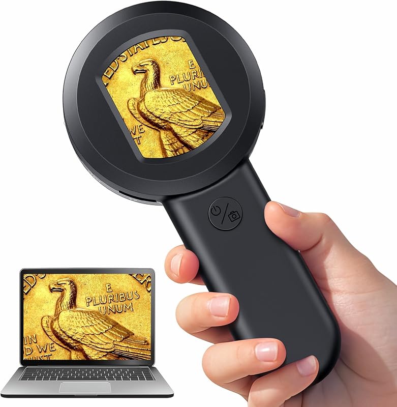 Hayve Lupa digital con pantalla IPS de 2 pulgadas, lupa 100X con luz, lupa de monedas para joyeros, luces blancas y moradas, compatible con Windows