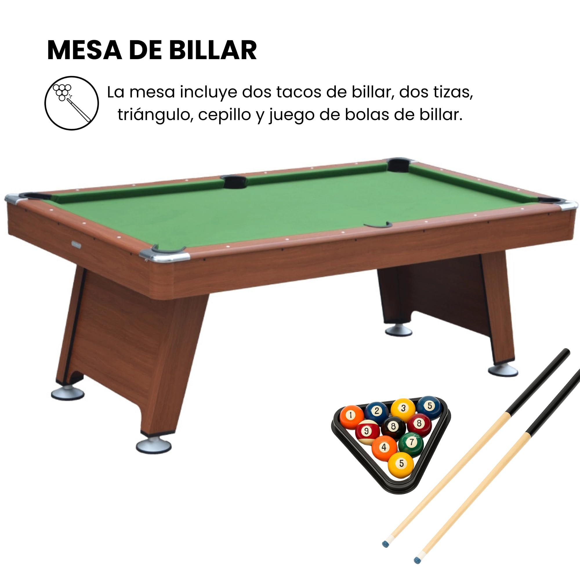 DEVESSPORT Mesa de Billar 3  en 1 Marrón - Billar, Ping Pong y Mesa de Comedor Incluye Todos los Accesorios, Fabricado de MDF, niveladores de Patas y Dimensiones 215x121x78cm