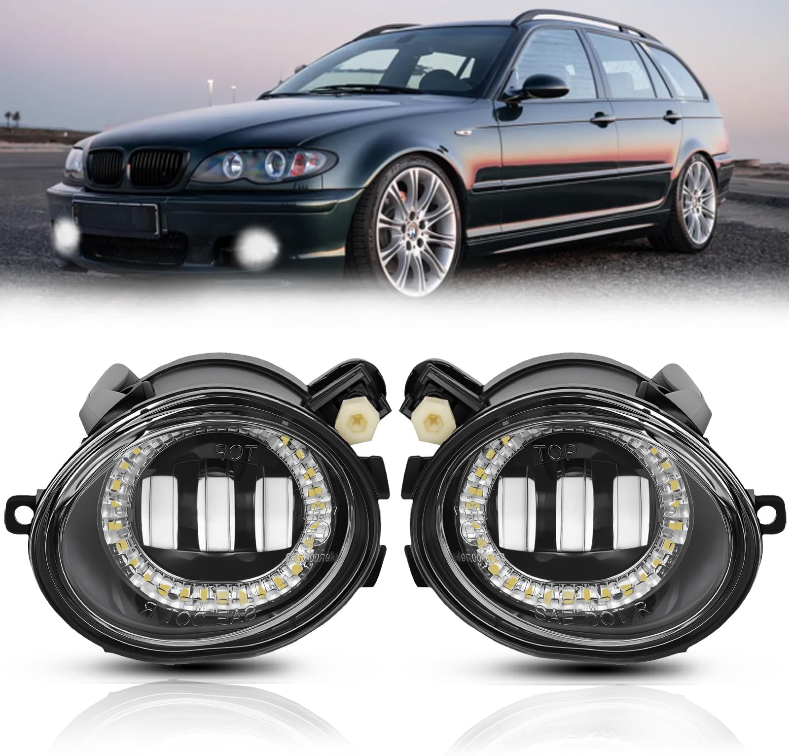 TangMiGe LED Fog Lights for 2000-2006 BMW (E46 M3 E39 M5) / 3 Series (320i 323i 325i 325xi 330i 330xi Sedan w/Sport Package, 325i 325xi Wagon w/Sport Package), 1 Pair Fog Lamps (LED Bulb)