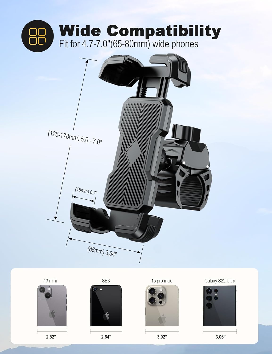 Bike Phone Holder, Universal Motorcycle Phone Holder with 360 Rotate for 4.7-6.8 Inch Smartphones, Compatible with Road Bike MTB Scooter