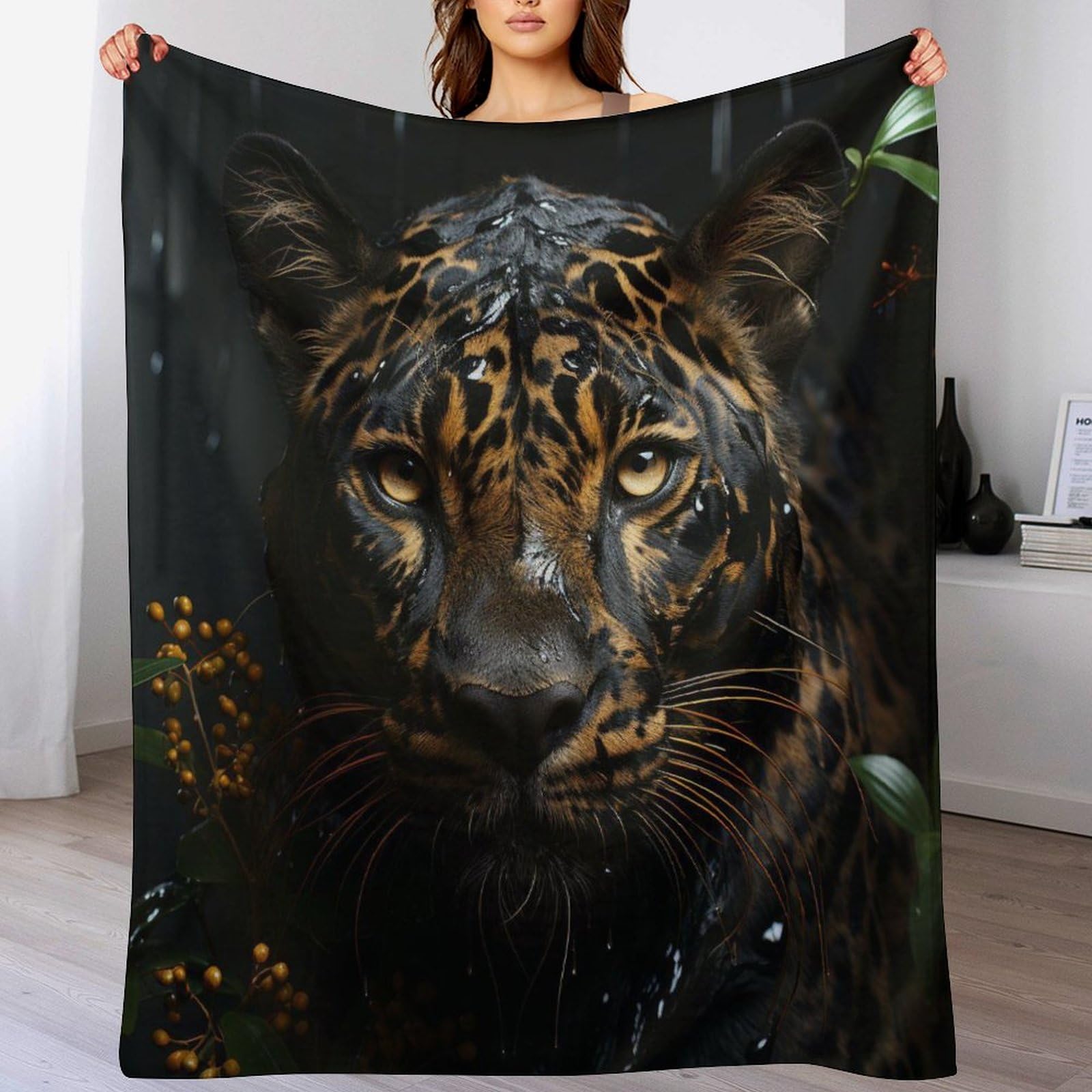 Manta de franela suave y térmica con estampado de leopardo para salón