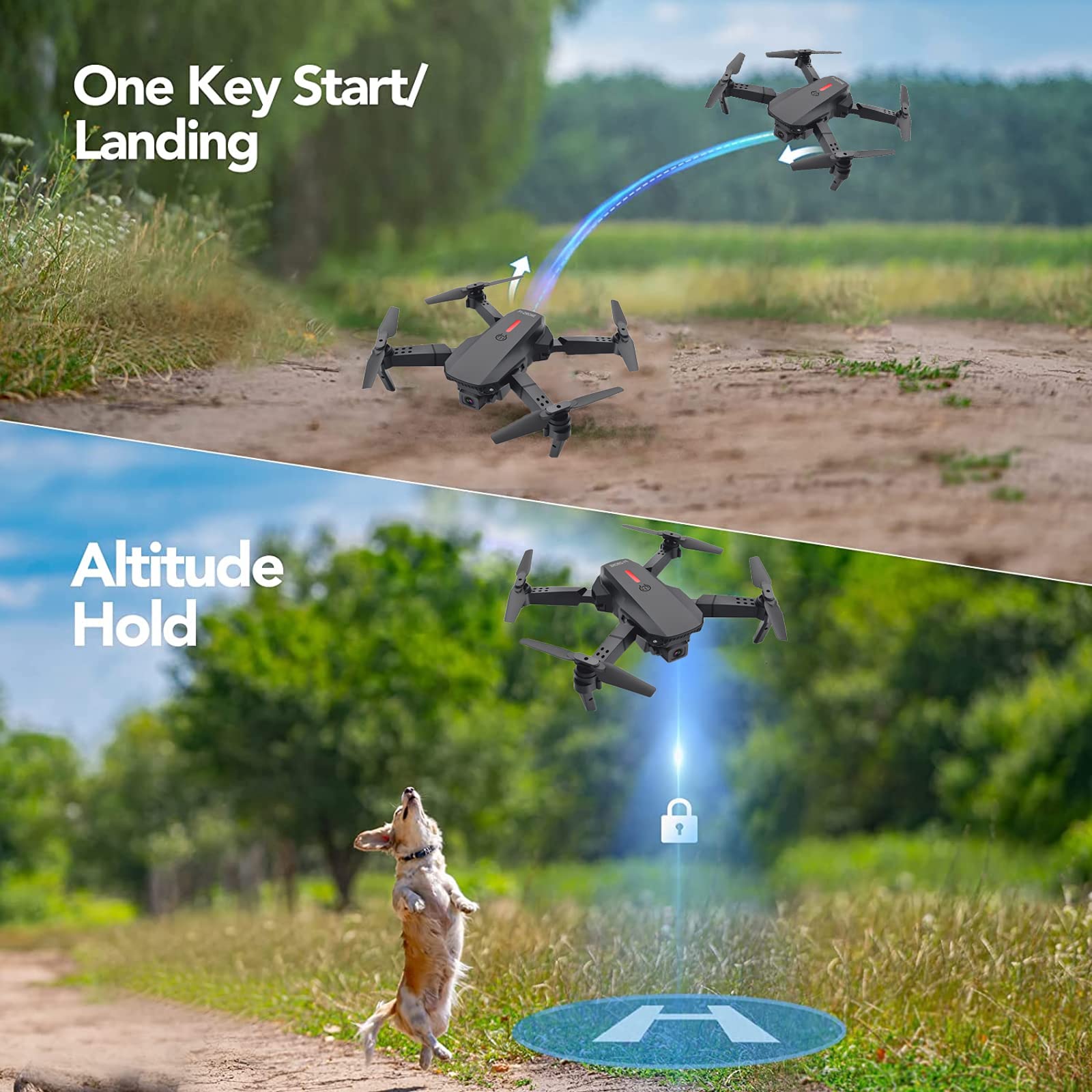 Quadricottero telecomandato per drone per fotografia aerea esterna con fotocamera 4K, Quadricottero RC per principianti, Quadricottero telecomandato per drone per fotografia aerea esterna pieghevole