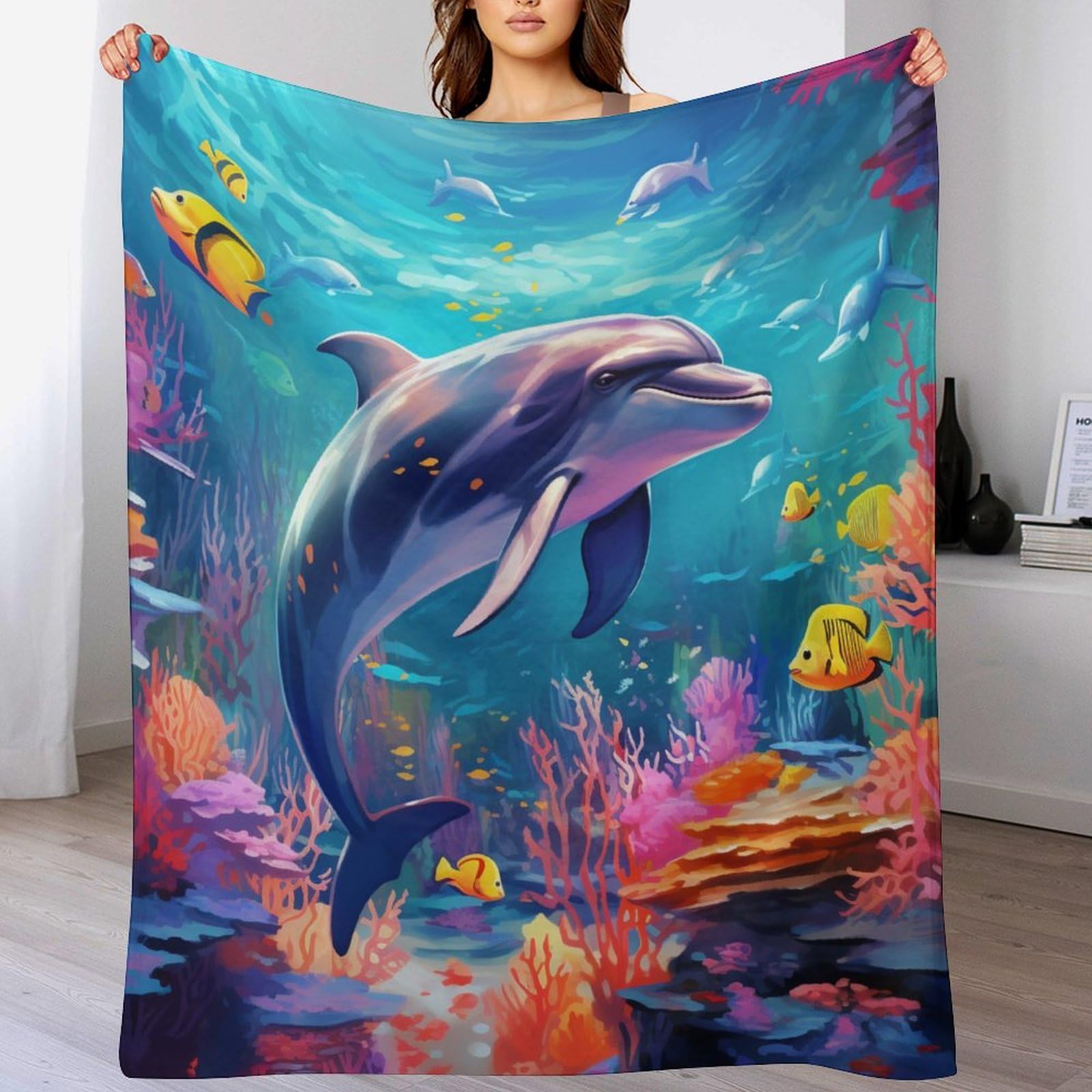 Couverture dauphin en flanelle 180x200 pour un canapé cocooning