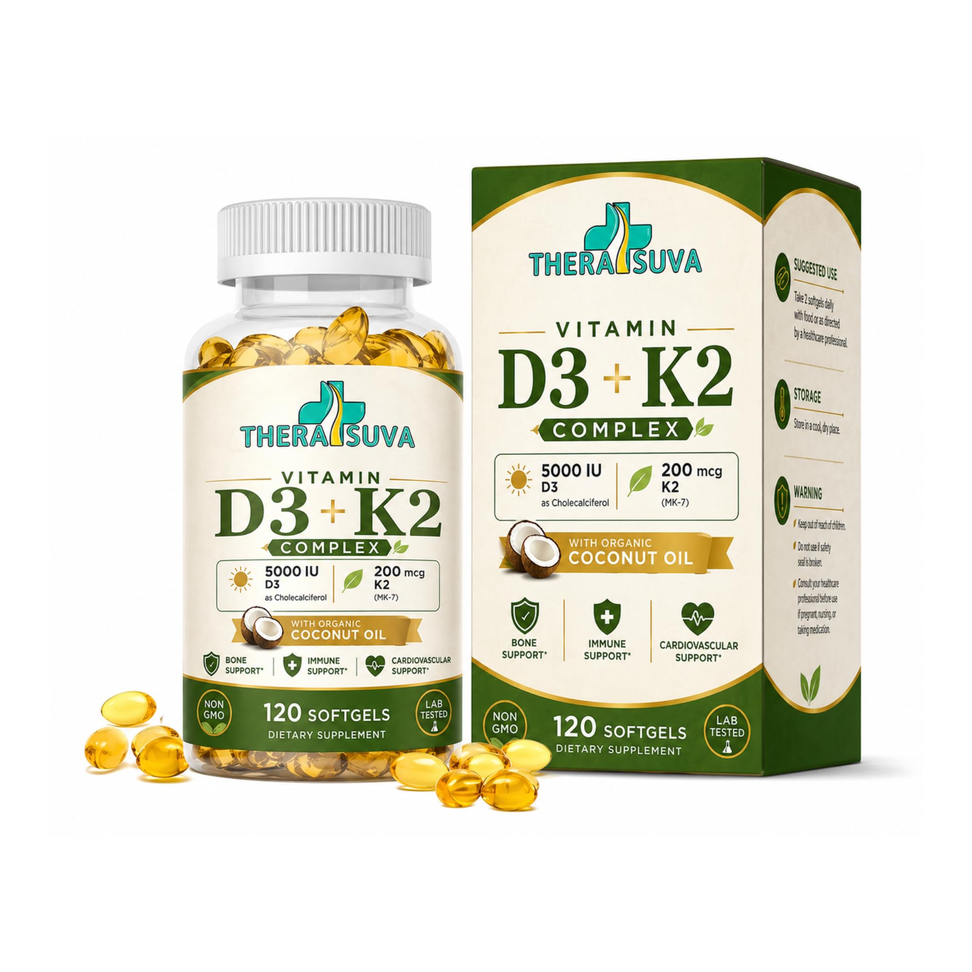 TheraSuva Vitamin D3 + K2 with Coconut Oil, 120 Veggie Softgels — Amazon image 2