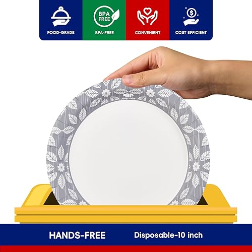 Miniatura 9 de JOLLY CHEF Platos de papel desechables de 7 pulgadas, paquete de 150 platos de postre impresos resistentes para uso diario, a prueba de remojo, a