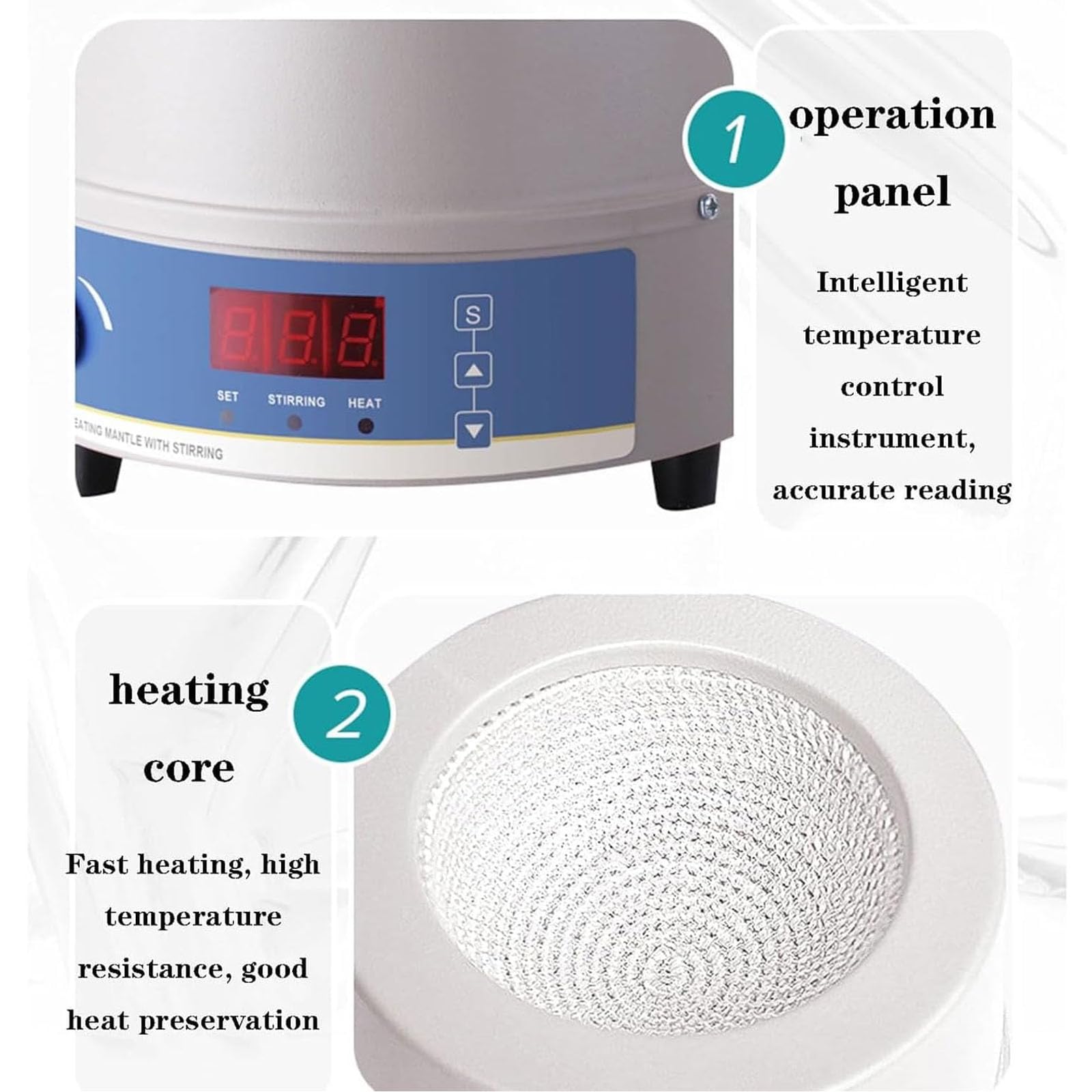 Manto eléctrico de calefacción de laboratorio de 1000 ml, agitador magnético con pantalla digital, velocidad ajustable de 100-2400 W, 100-2400 R/min, temperatura máxima de 300 °C, para uso en