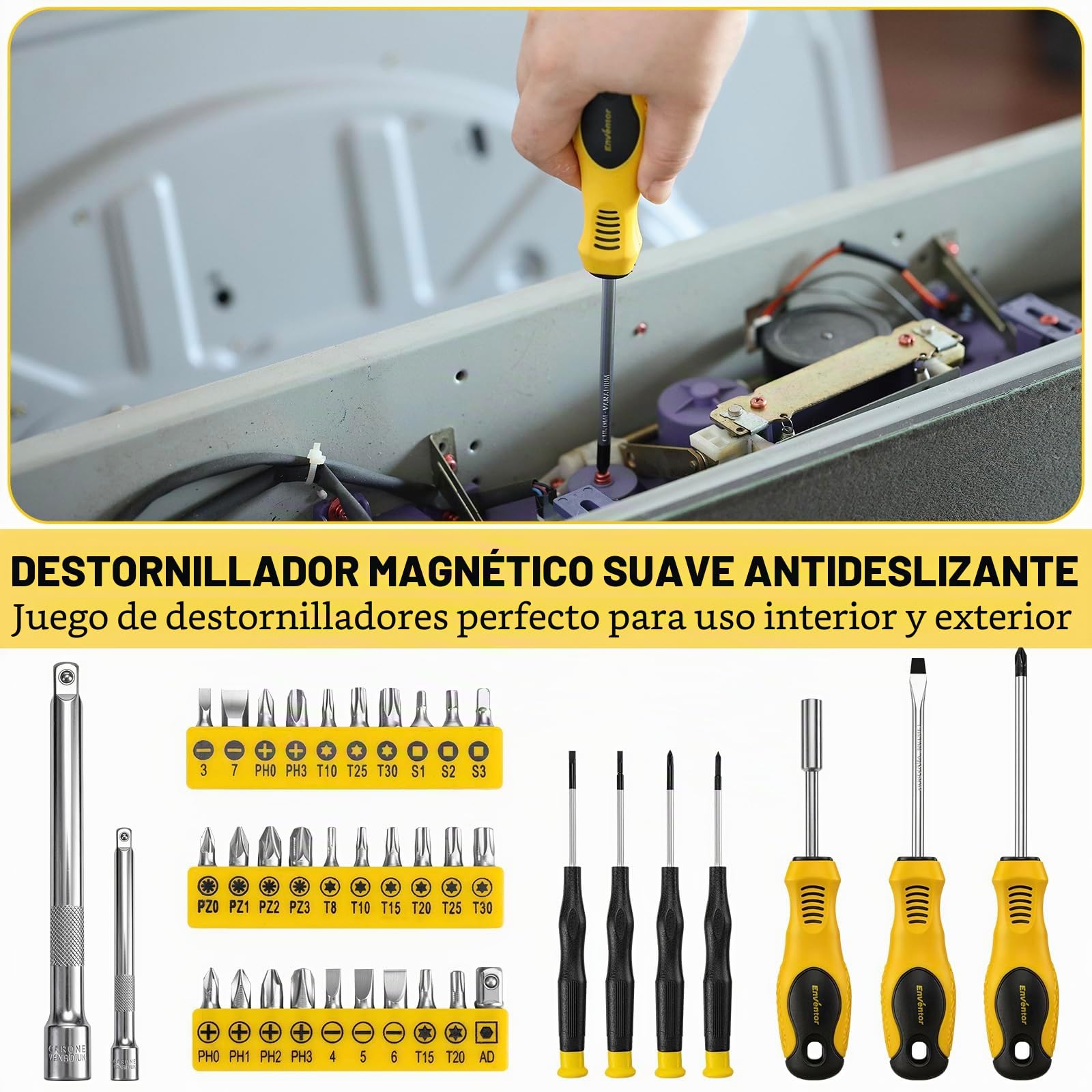 Enventor Caja de Herramientas Completa 419 piezas, caja de herramientas con cajón | Kit de herramientas generales para el hogar, perfecto para propietarios de viviendas, aficionados al bricolaje