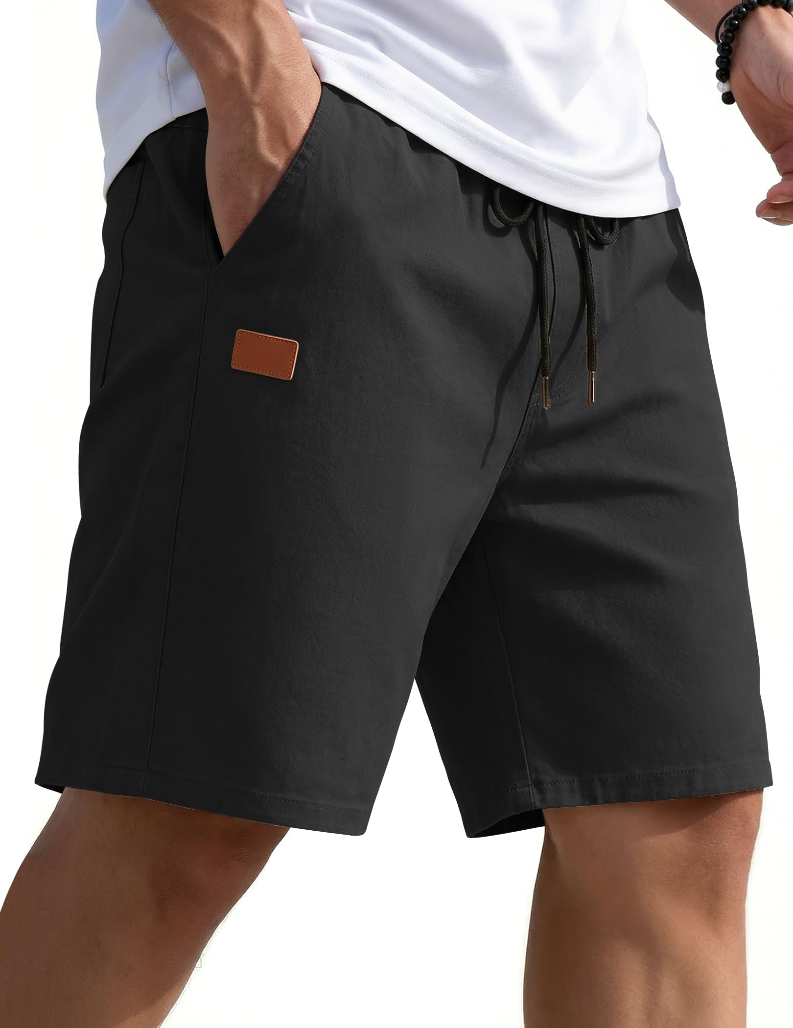 COOFANDY Mens Casual Shorts 9" Chino Cotton Shorts Summer Beach Drawstring Shorts with Pockets