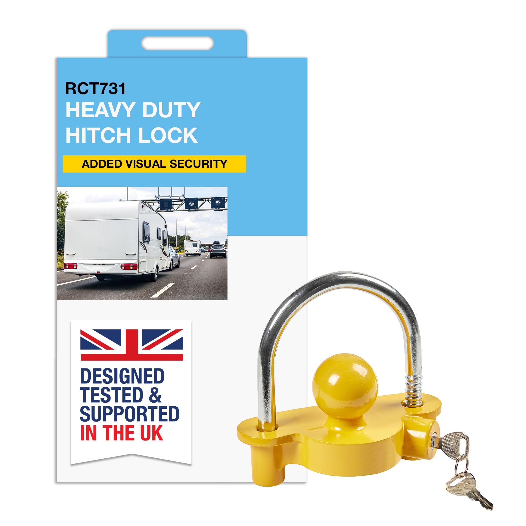 RING RING Heavy Duty Trailer Hitch lock With 2 Keys - Bright Yellow Colour for Added Visual Security