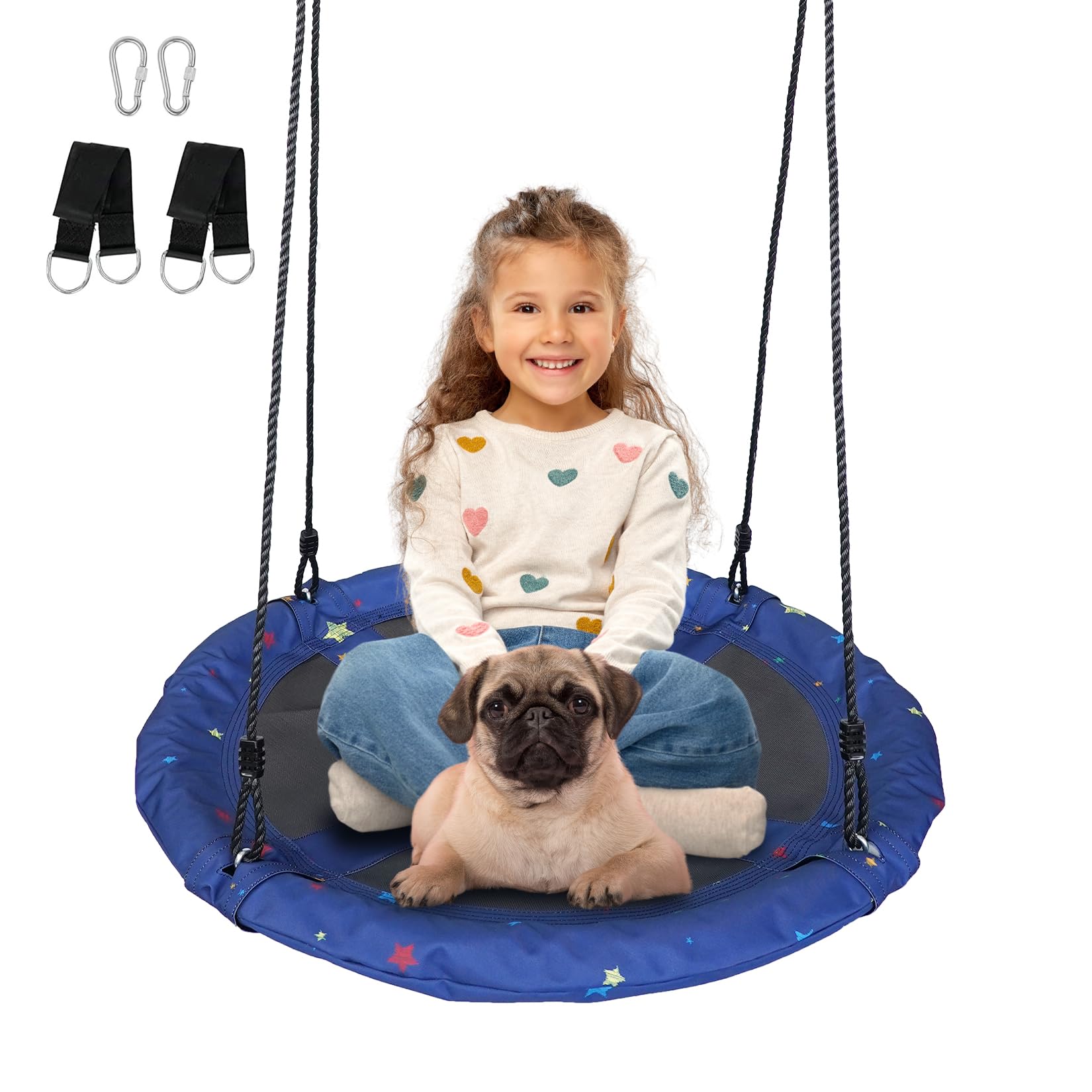 JUNGLE WELL Saucer Swing – 40’’ Tree Swing Seat with 900D Oxford Waterproof Fabric for Kids & Adults | 700 lbs Weight Capacity | Adjustable Straps & 2 Carabiners for Indoor & Outdoor Fun(Starry Night)