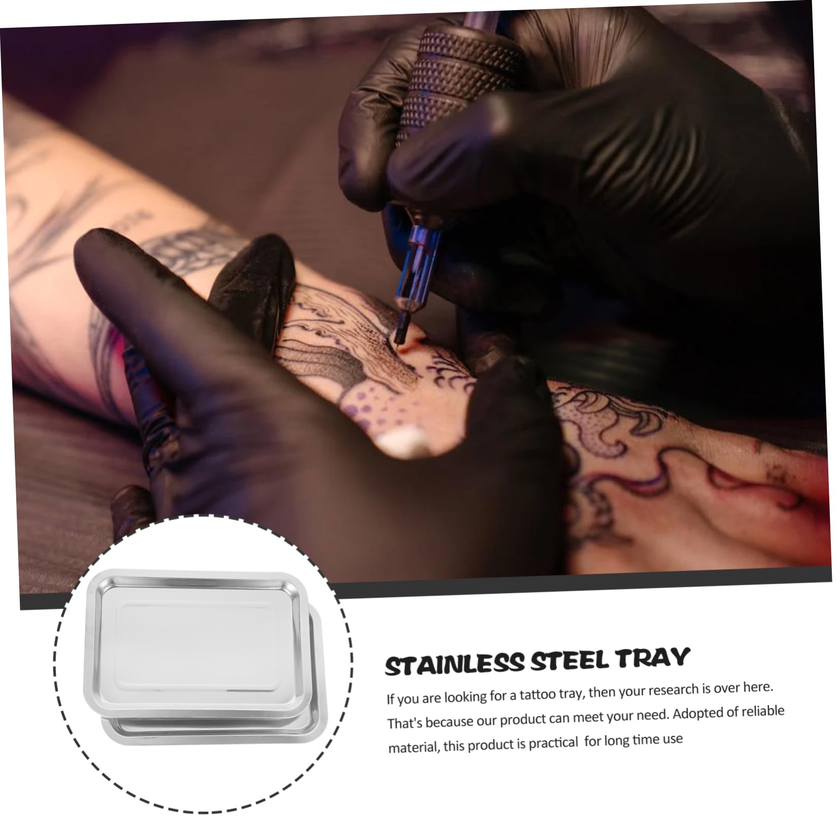 Plateau de Tatouage Plat en Acier Inoxydable 2 Pièces Argenté | Plaque Tatoueur pour Station de Tatouage, Facile à Nettoyer, Ne Se Déforme Pas