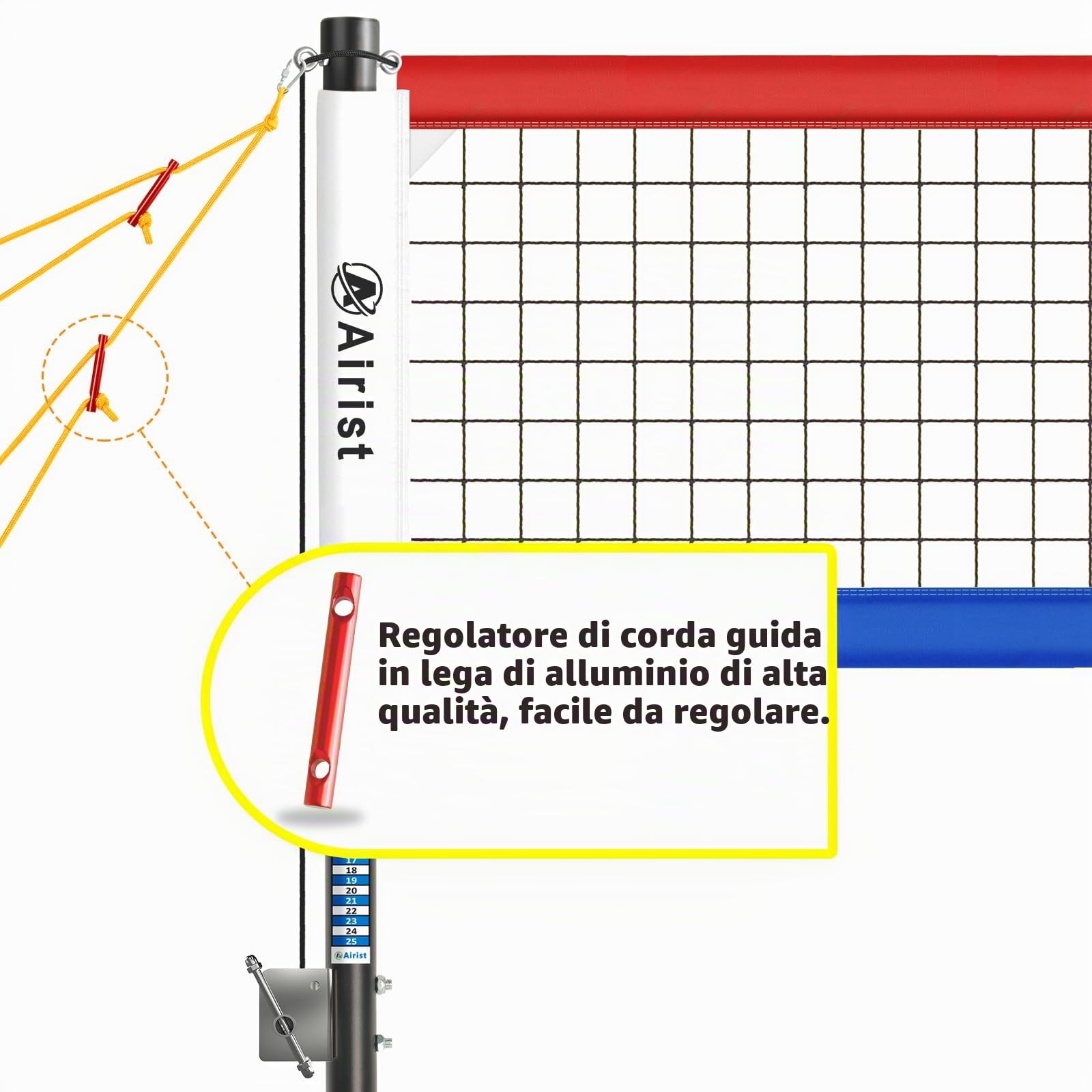Rete da pallavolo resistente per esterni con sistema anti-abbassamento in acciaio, pali in alluminio regolabili, set di reti da pallavolo professionali per cortile e spiaggia, pallavolo e borsa