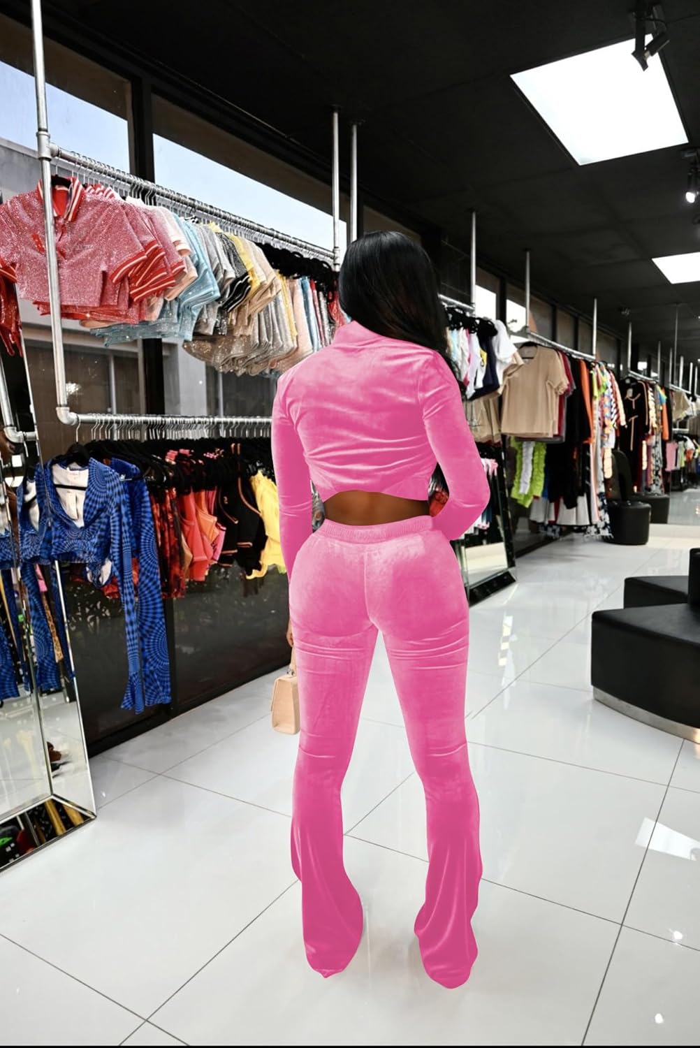 Womens 2 Piece Solid Velour Tracksuits Two Piece Velvet Lounge Outfits for Women, Long Sleeve Tops Sweatsuits Casual Zip-Up Jacket Workout Pants Matching Set with Pockets Sports Jogging Sets Blue M - Image 7