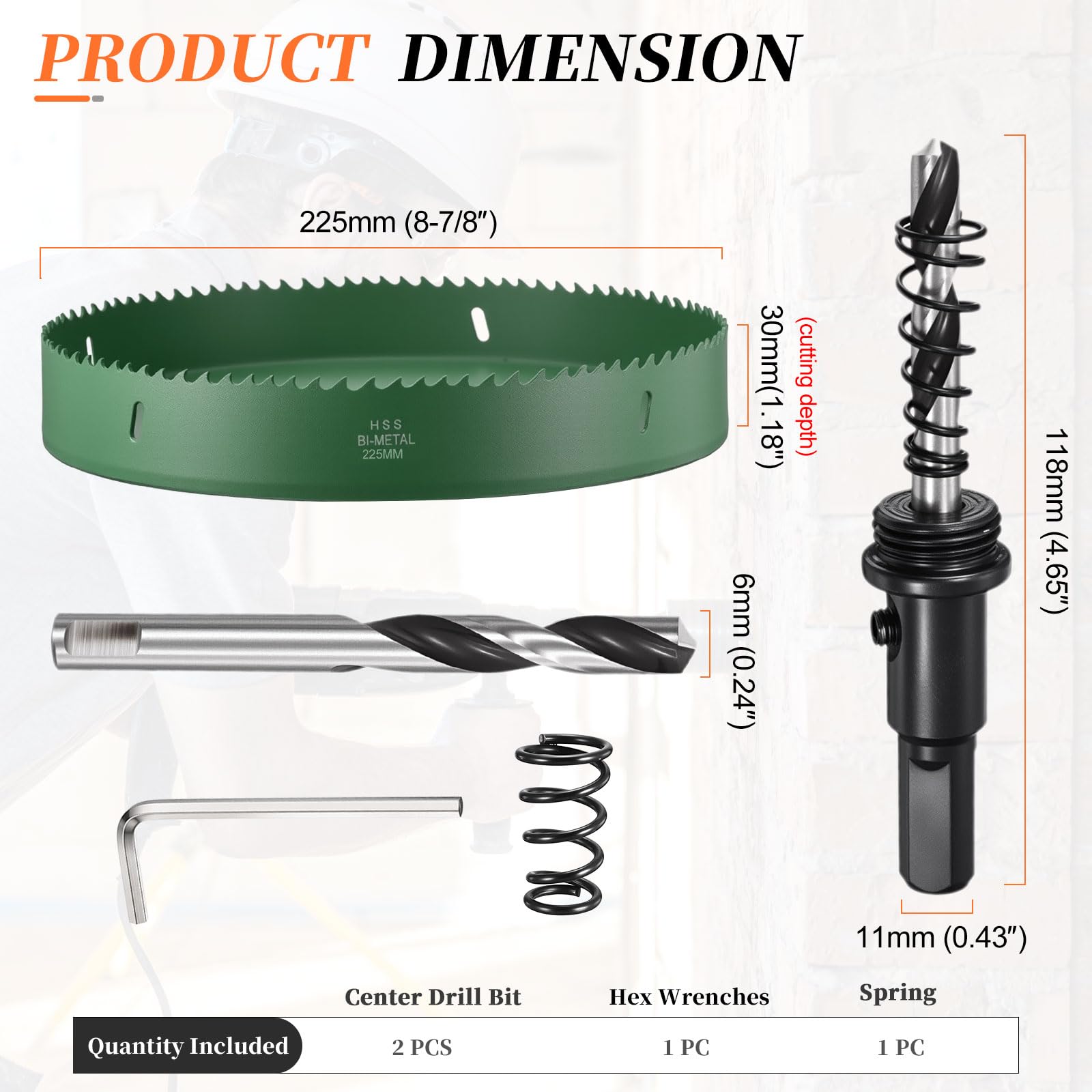 METALLIXITY Bi-Metal Hole Saw 8-7/8", M42 HSS Circular Head 225mm Hole Cutter with 2 Pilot Drill Bits - Image 2